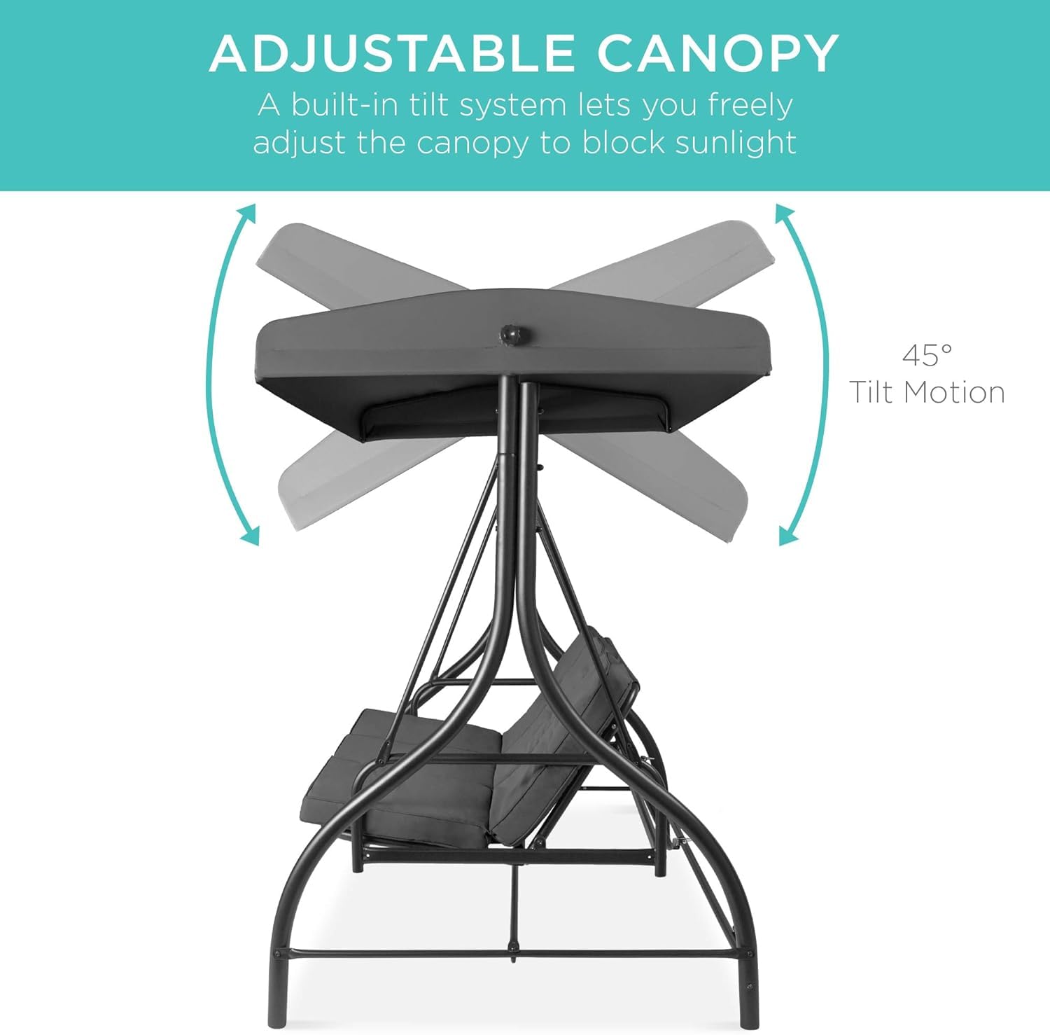 3-Seat Patio Swing Glider Bench with Convertible Canopy & Removable Cushions - Outdoor Hammock Chair for Porch, Garden, Backyard (Gray) - Perfect for Relaxing, Lounging & Enjoying Summer Breezes