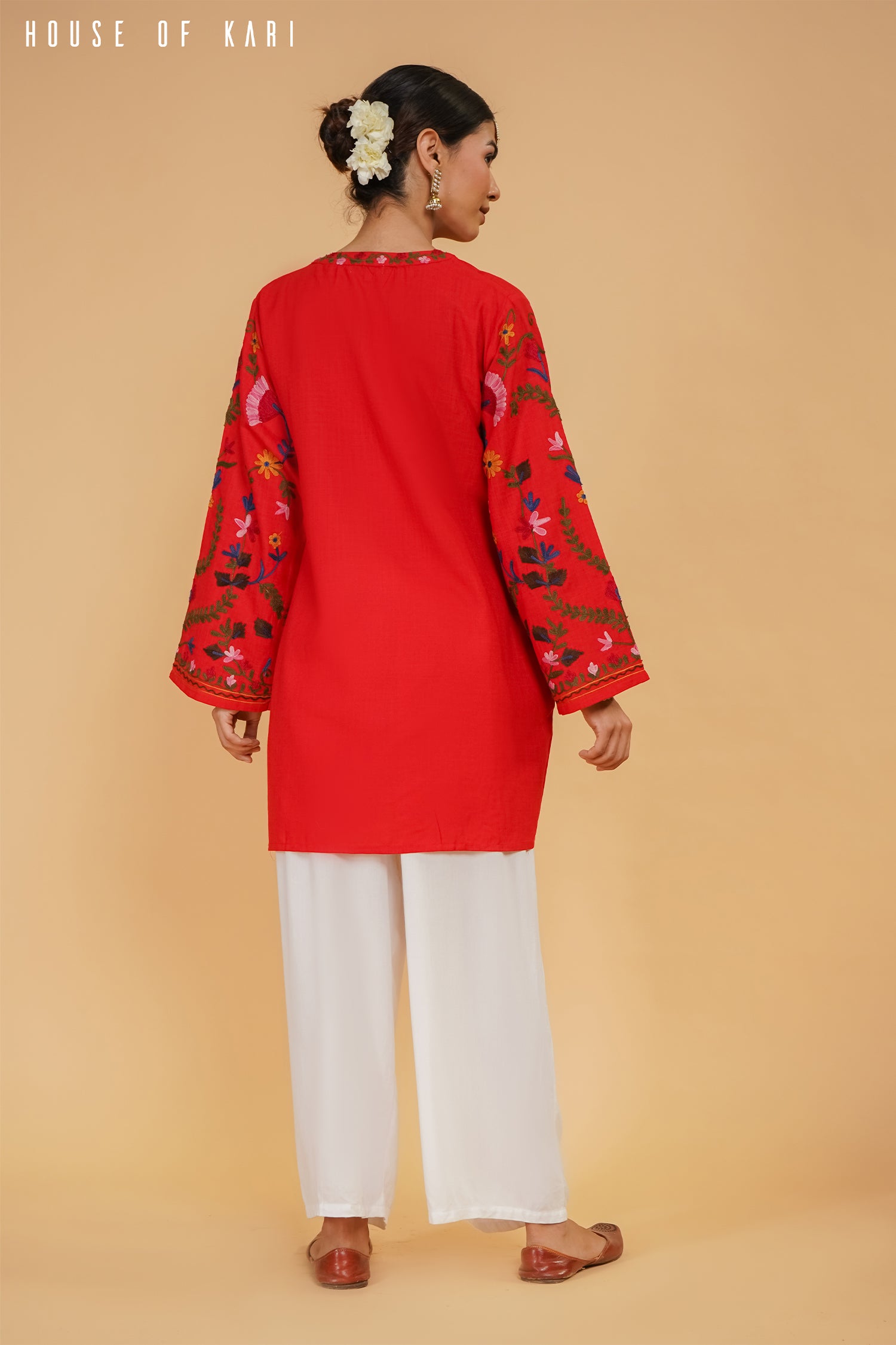 Handmade Kashmiri Aari Work Cotton Kurta Jacket for Women - Traditional Red Embroidered Tunic Top | Perfect for Festivals, Weddings & Ethnic Fashion