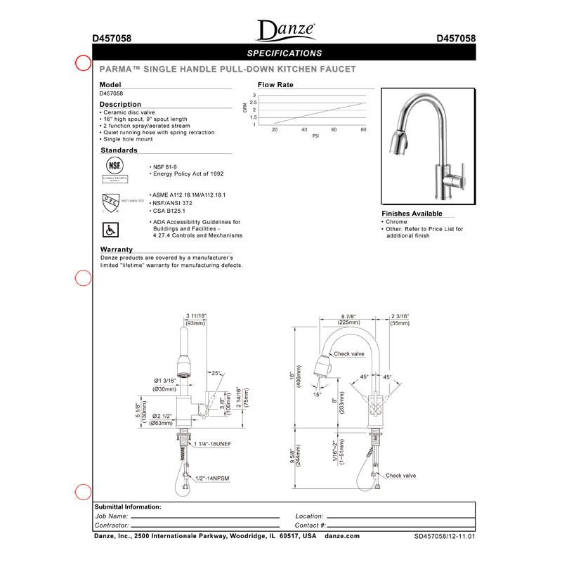 Danze Parma Chrome Modern Minimal Single Handle Pull Down Spray Kitchen Faucet - Sleek Design for Contemporary Kitchens, Perfect for Cooking & Cleaning