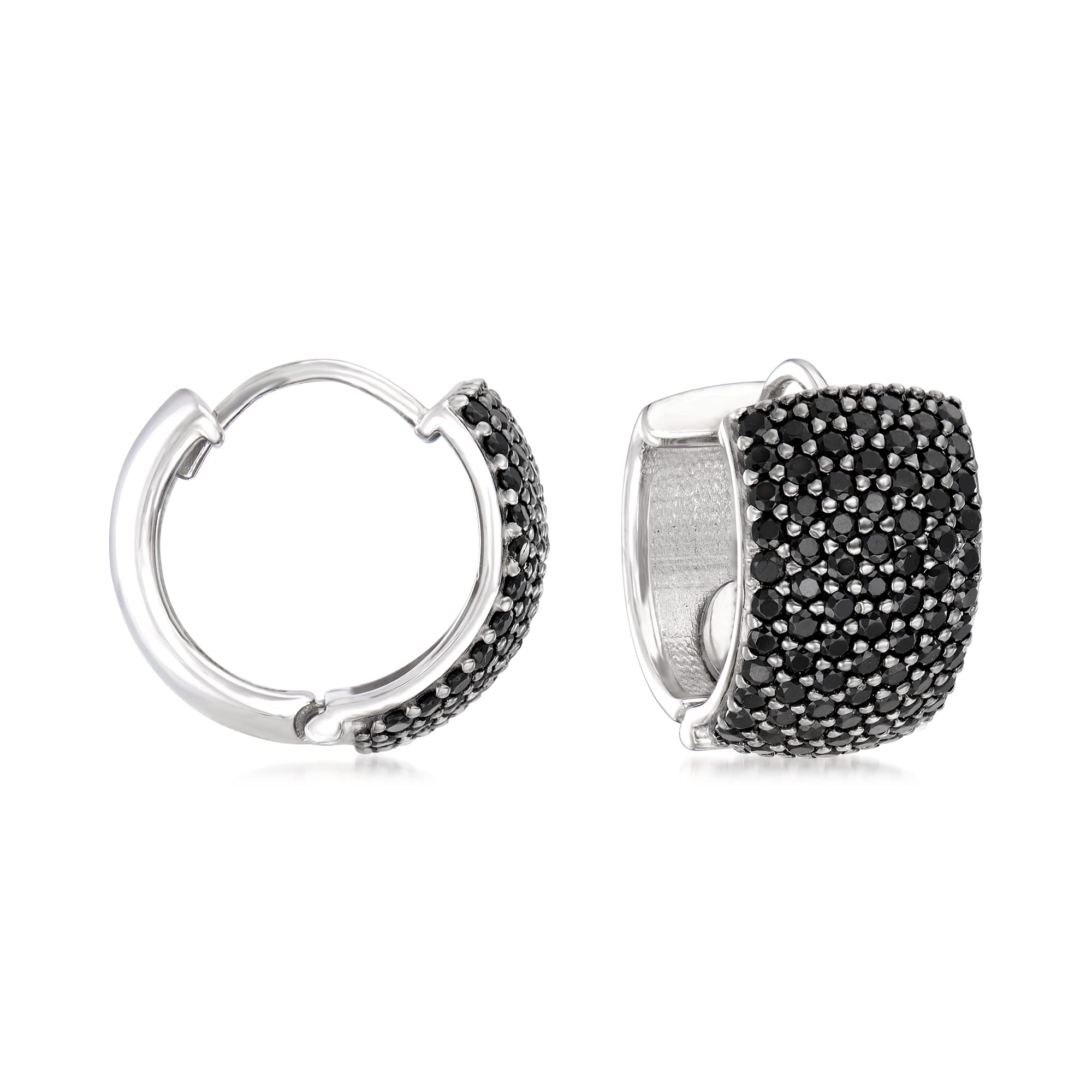 Sterling Silver Black Spinel Huggie Hoop Earrings 2.10 Carat Total Weight | Elegant Everyday Jewelry for Women, Perfect for Work, Parties & Special Occasions