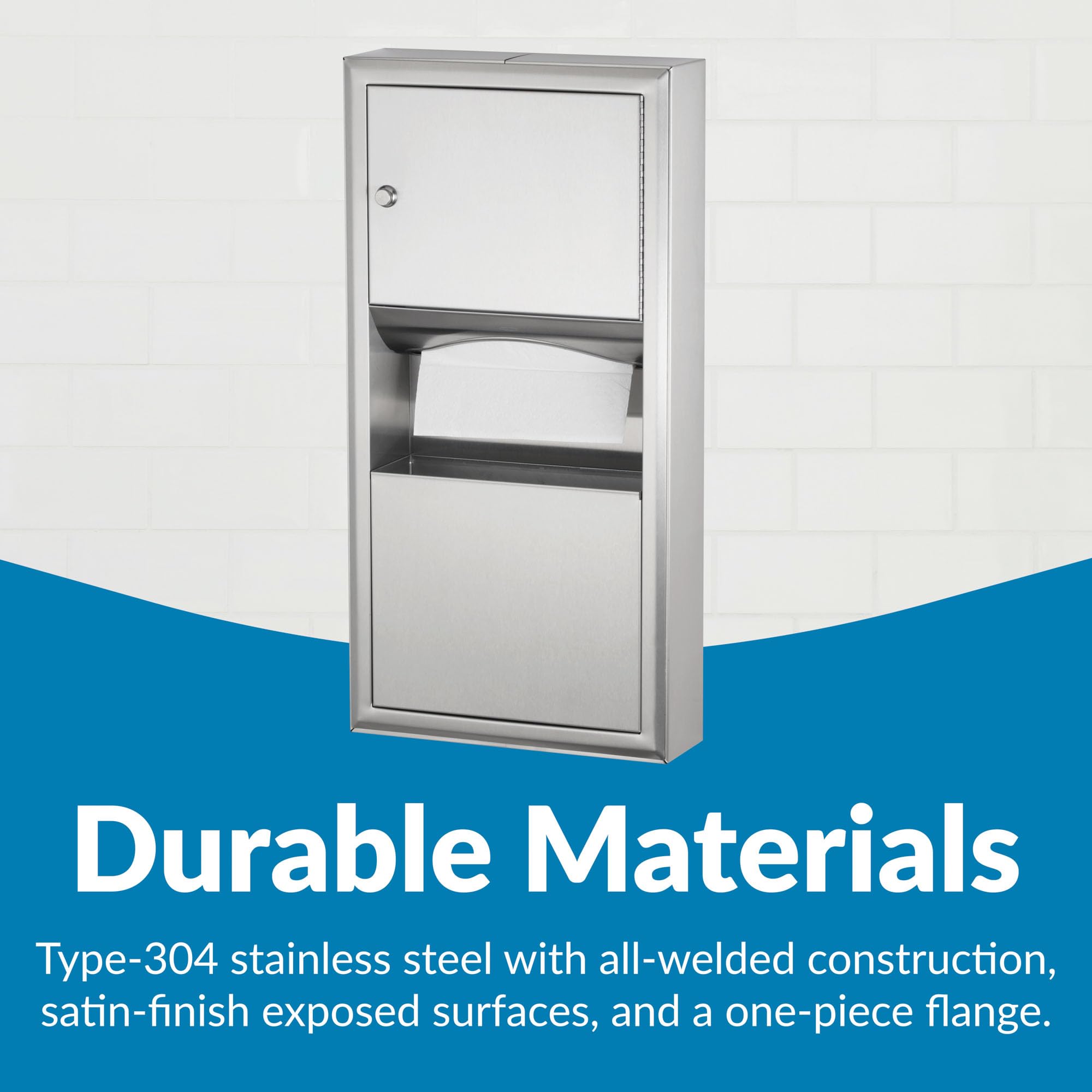 Bobrick 3699 ClassicSeries Stainless Steel Paper Towel Dispenser with Waste Receptacle - 2 Gallon Capacity, Satin Finish, 14.25