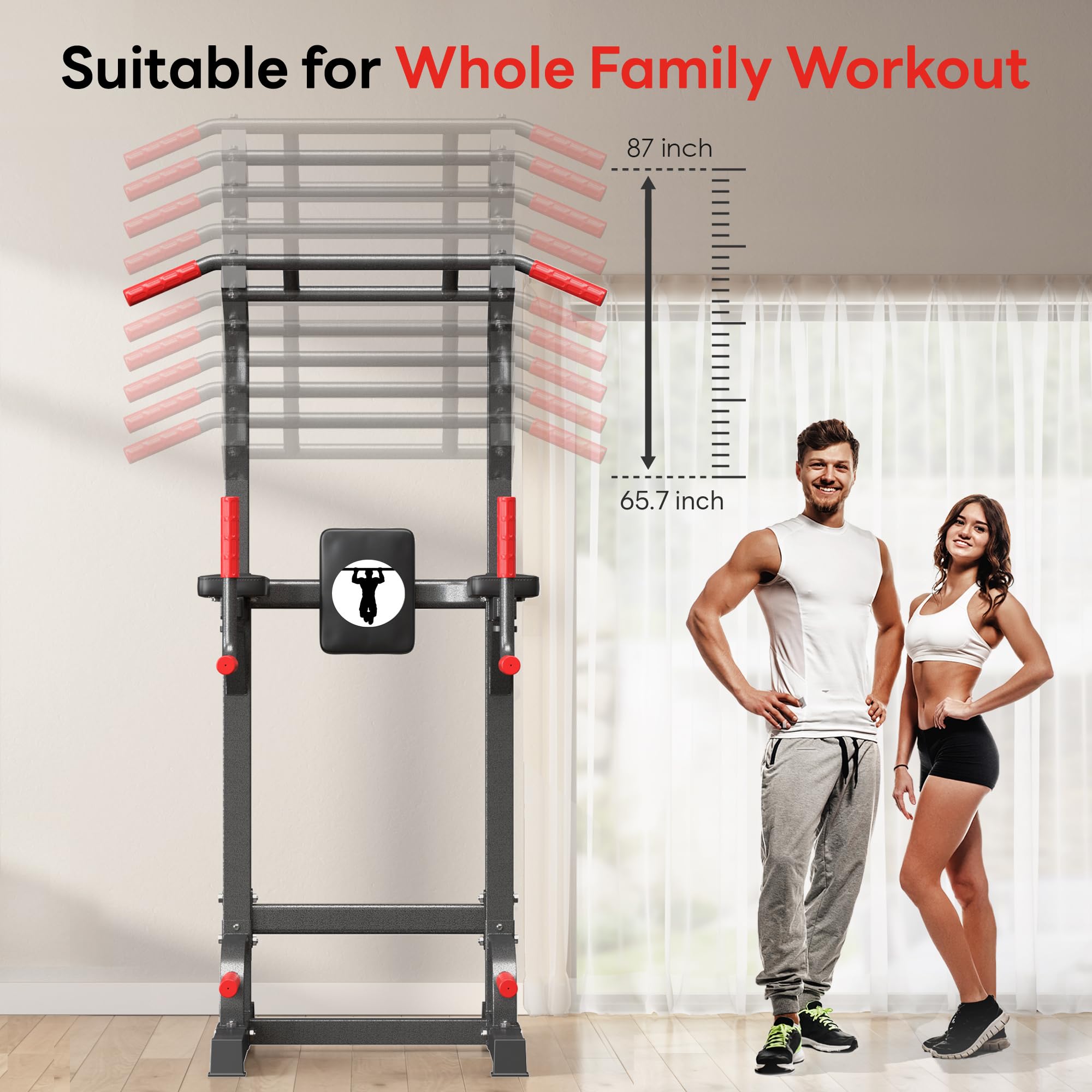 SogesPower Adjustable Height Power Tower Pull Up Bar Station - Multi-Function Home Gym Equipment for Strength Training, Dips & Pull Ups - Supports 500LBS - Perfect for Home Workouts & Garage Gyms