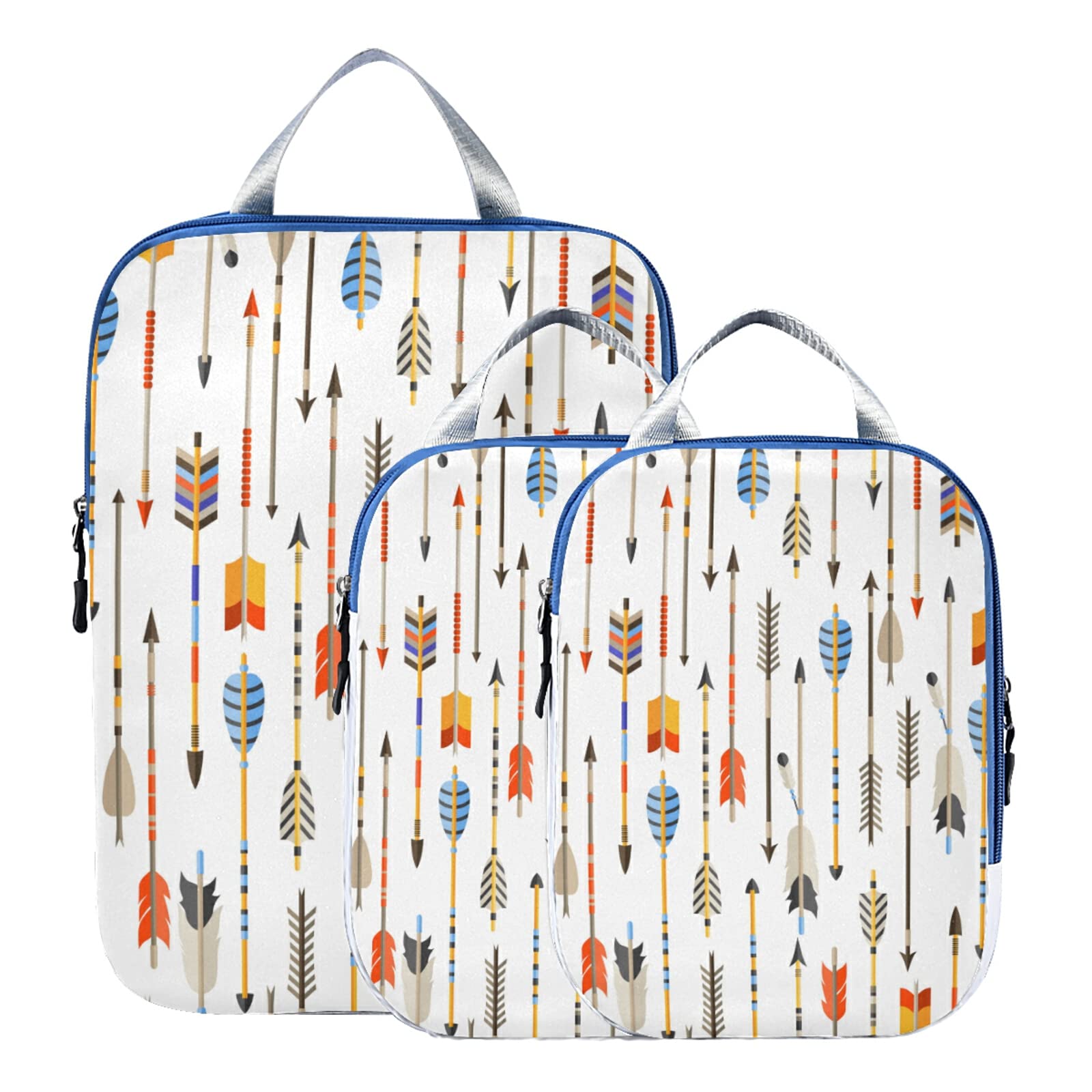3-Piece Expandable Adjustable Luggage Packing Cubes Set - Ultralight Compressible Travel Organizer Bags with Native American Arrow Pattern | Perfect for Suitcase Organization & Air Travel