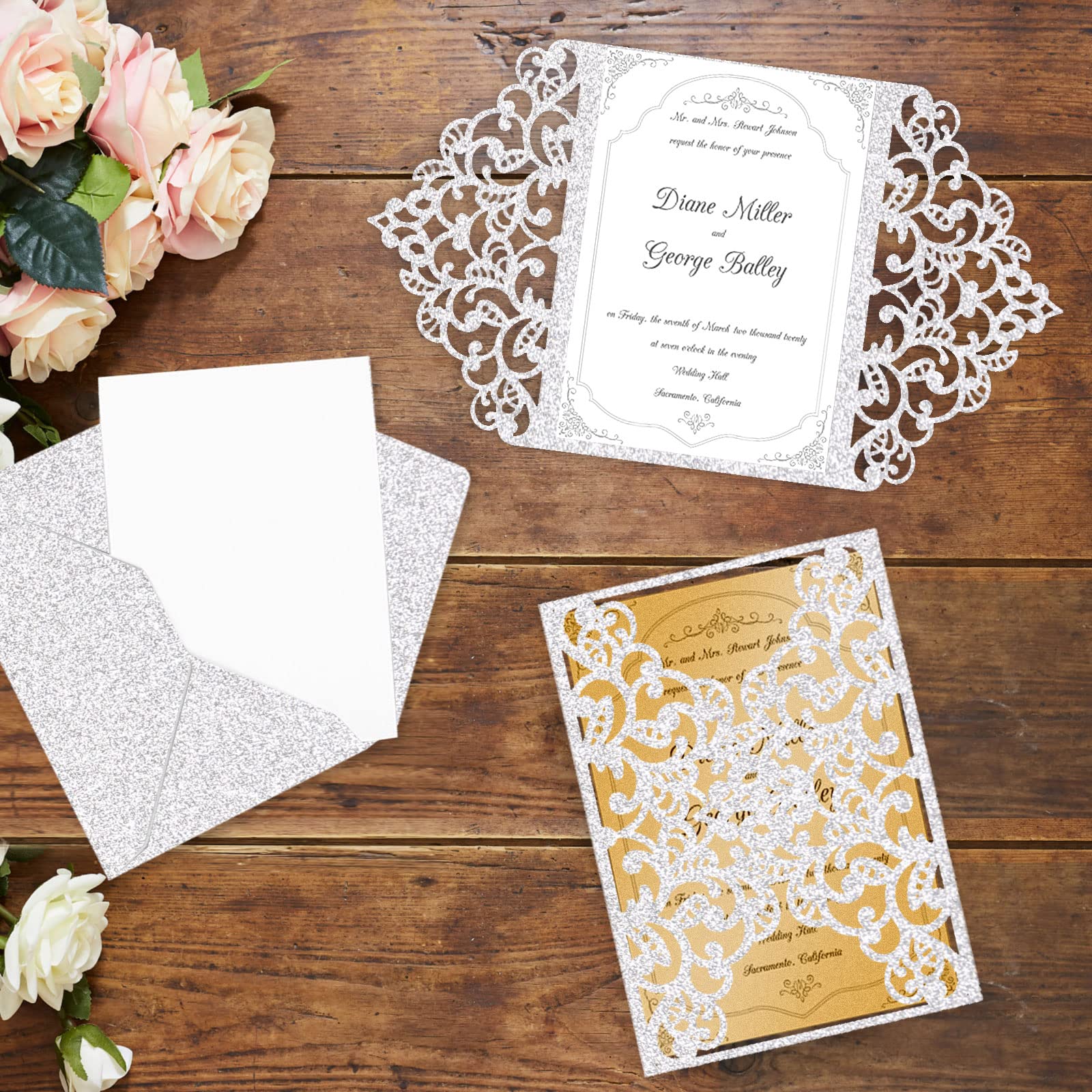 100 Sheets Silver Glitter Cardstock 8.5x11 Inches - Double-Sided Premium 100lb Shimmer Paper for Scrapbooking, DIY Invitations, Wedding Decor & Party Supplies - No Shedding, Non-Printable - Perfect for Crafting, Gift Wrapping & Home Decoration Projects