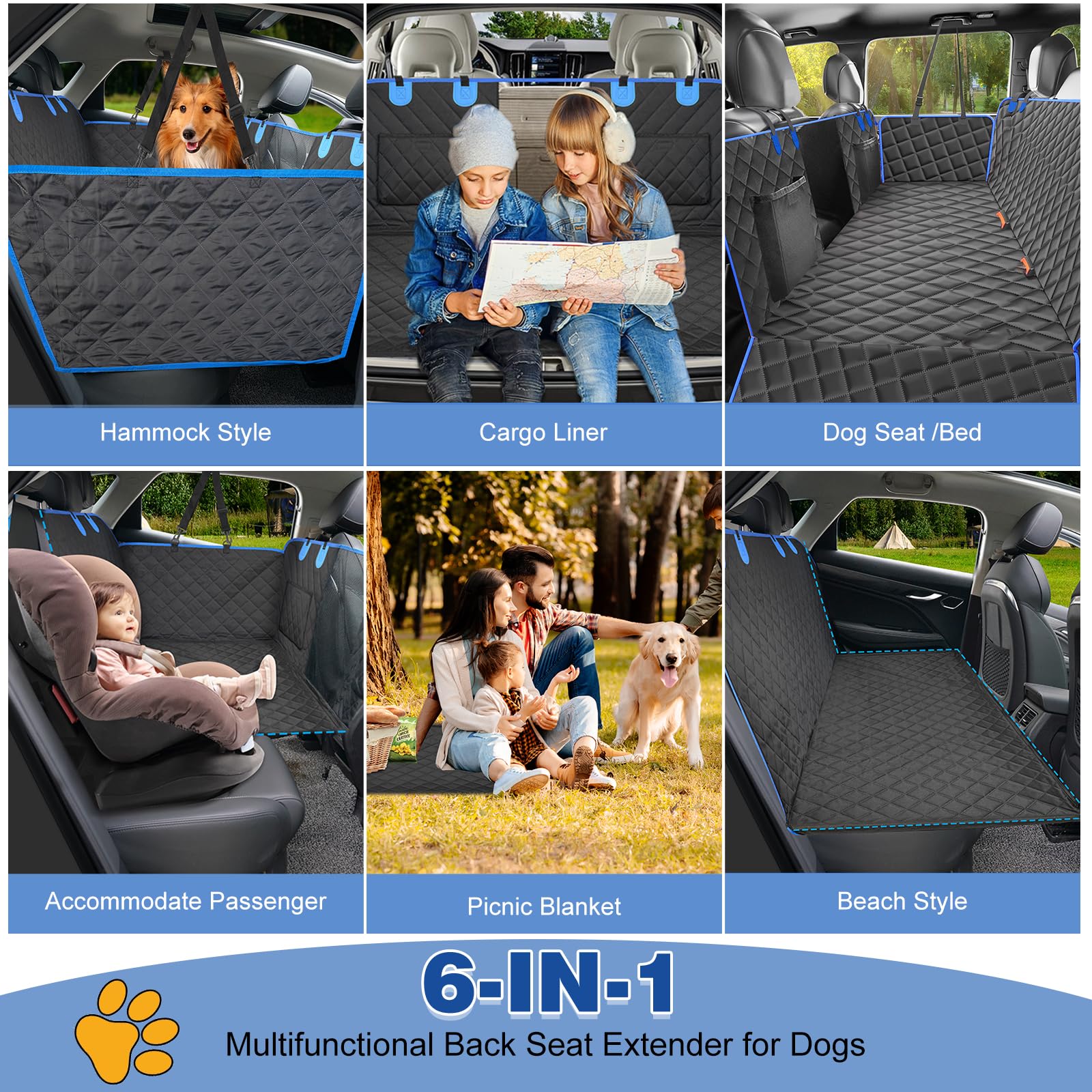Durable Waterproof Dog Car Seat Cover for Back Seat - Non-Slip Pet Hammock with Mesh Window & Hard Bottom - Universal Fit for Cars, Trucks, SUVs (Small, Medium, Large Dogs) - Perfect for Road Trips & Daily Commutes