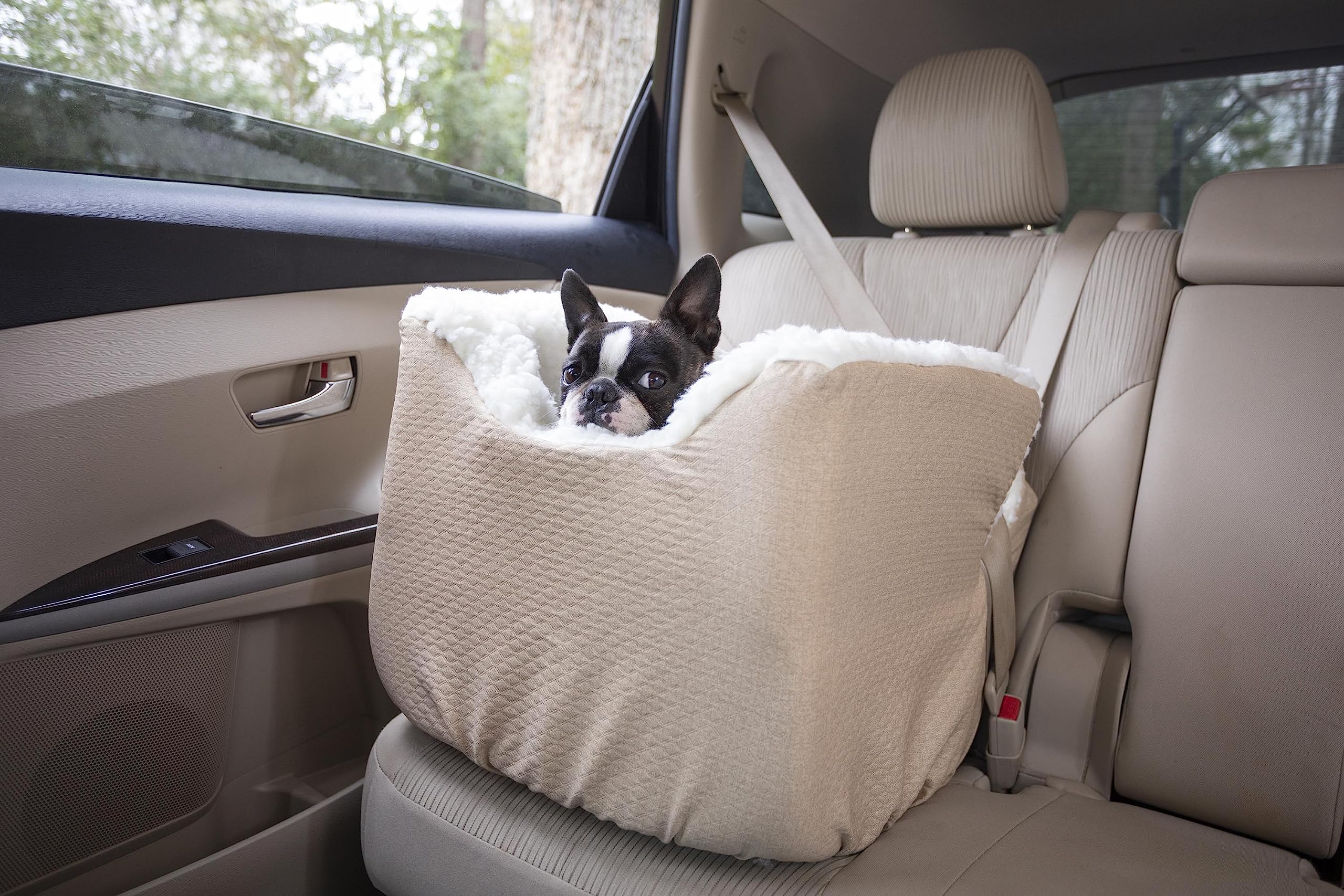 Snoozer Lookout Dog Booster Car Seat for Small Dogs 5-15 lbs - Birch Diamond Fabric - Pet Travel Safety Seat to Prevent Car Sickness - Removable & Machine Washable Cover - Perfect for Road Trips & Vet Visits