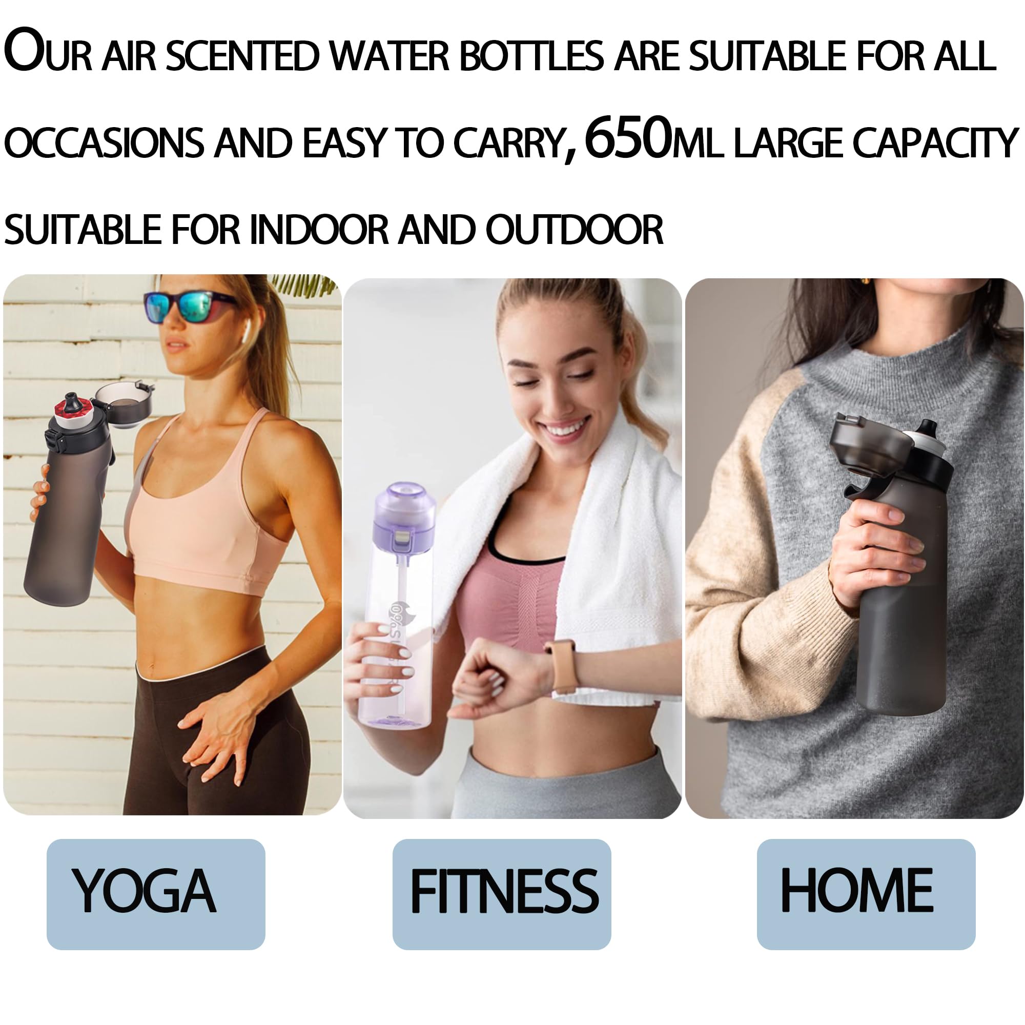 14-Flavor Scented Water Bottle - 650ml BPA-Free Tritan with Straw for Sports & Travel