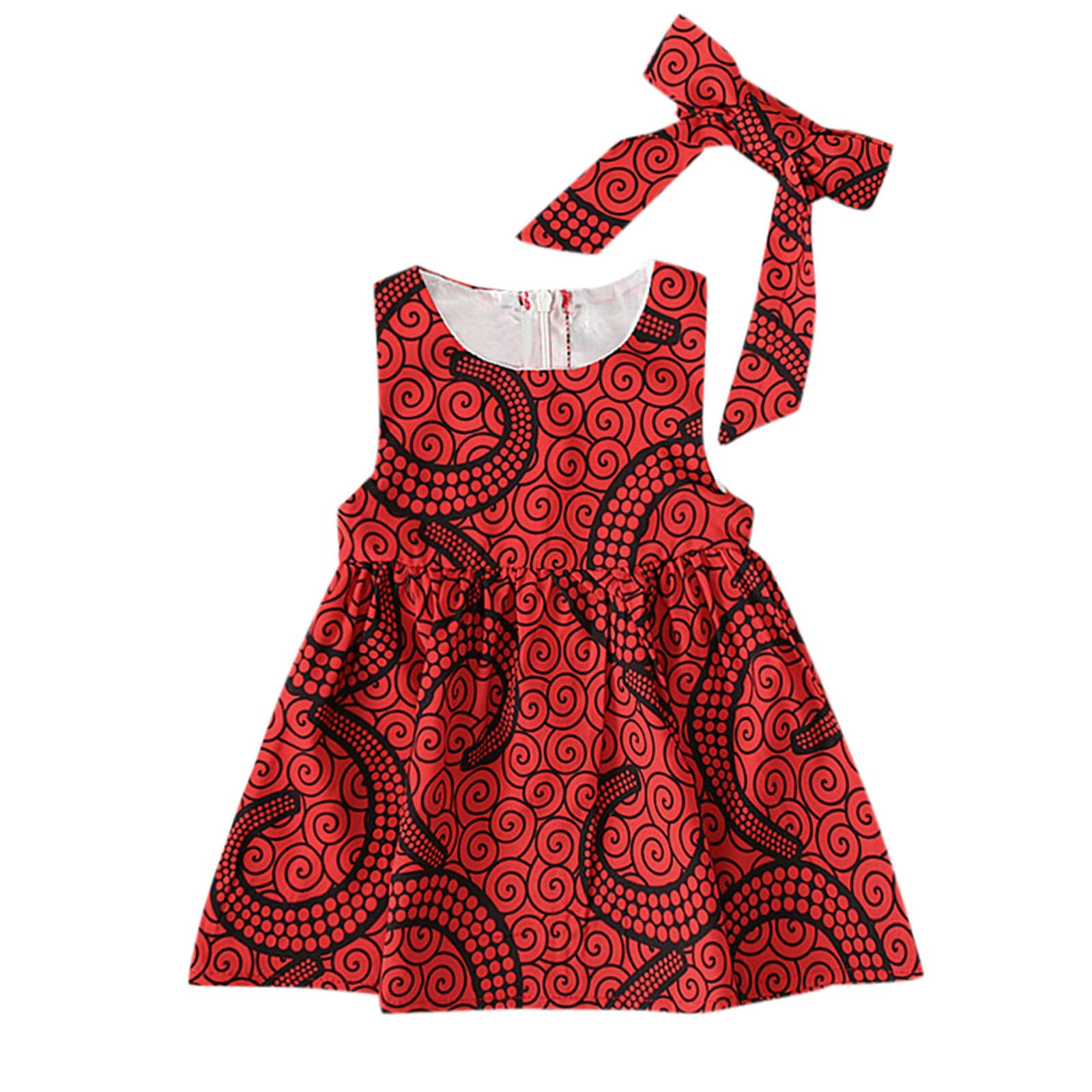 African Dashiki Sleeveless Dress for Toddler Girls - Traditional Ankara Princess Outfit with Headband - Perfect for Cultural Events, Birthday Parties & Photoshoots