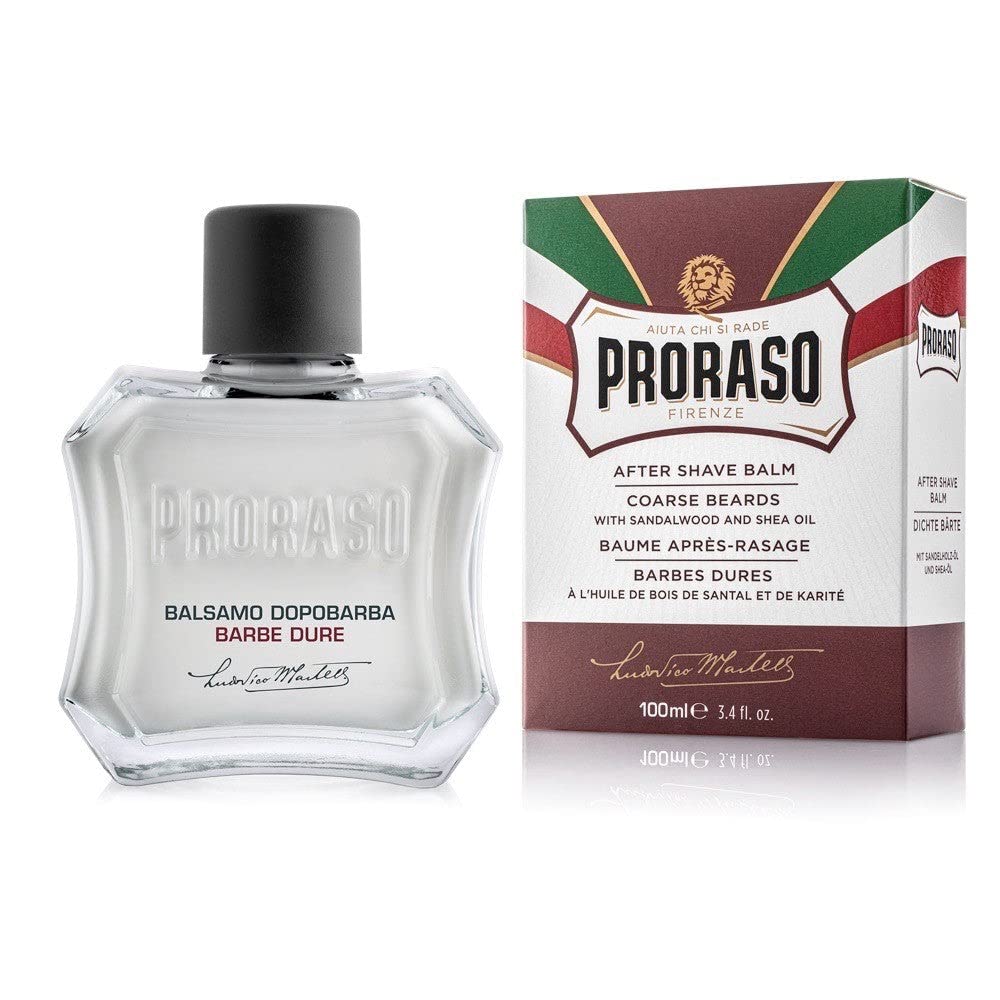 Proraso Men's After Shave Balm - Nourishing Beard Care with Sandalwood & Shea Butter - 3.4 fl oz - Ideal for Post-Shave Hydration & Coarse Beard Maintenance - Perfect for Daily Grooming Routine & Sensitive Skin Care