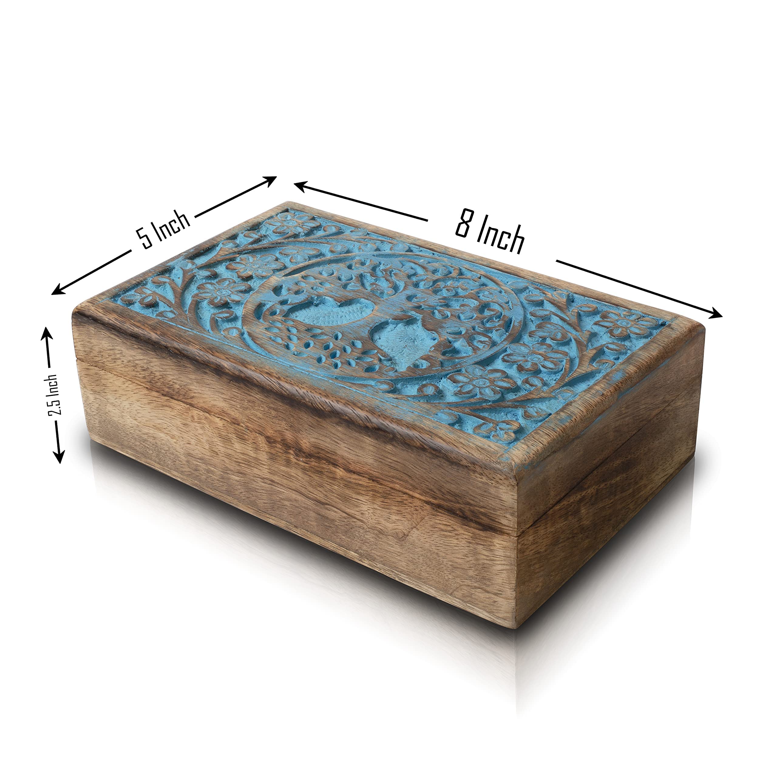 Handmade Tree of Life Wooden Jewelry Box - Blue Decorative Treasure Chest with Lock | Jewelry Organizer, Watch Box & Keepsake Storage | Perfect Birthday Gift for Women, Brides & Anniversary | Home Décor & Jewelry Display