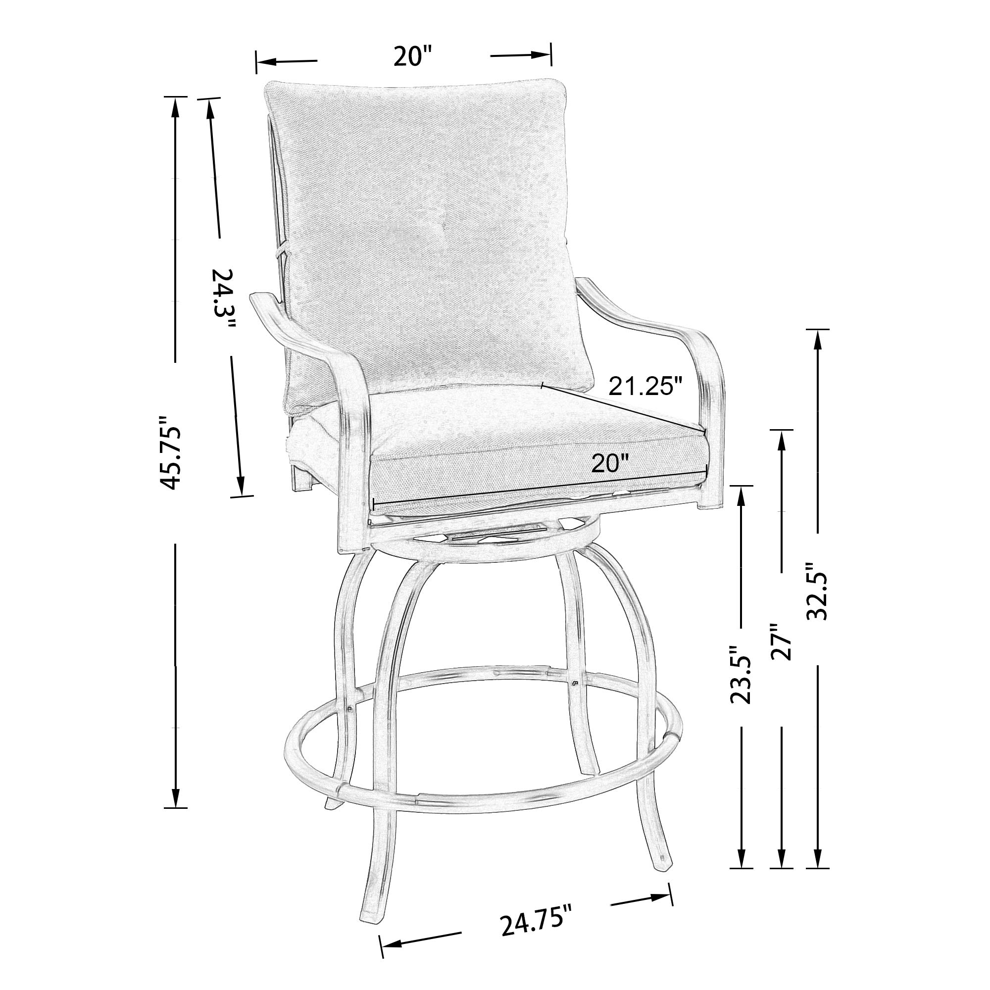 **Outdoor Counter Height Bar Stools Set of 2 - Swivel Patio Bar Chairs with Waterproof Polyester Cushions - Perfect for Backyard, Deck, and Poolside Dining**