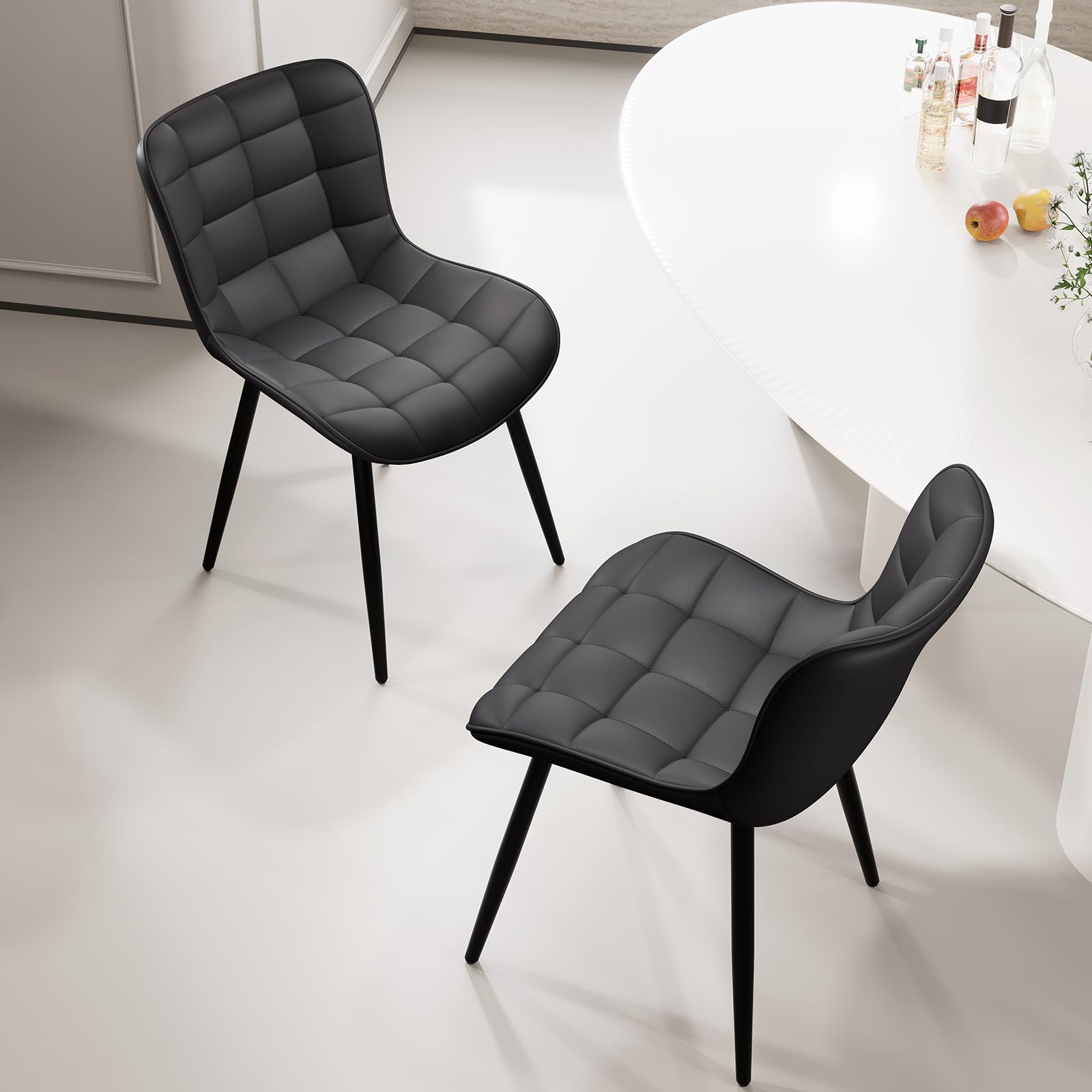 YOUTASTE Set of 2 Black Faux Leather Dining Chairs - Mid Century Modern Upholstered Armless Kitchen & Dining Room Chairs - Perfect for Home, Restaurant, and Office Use
