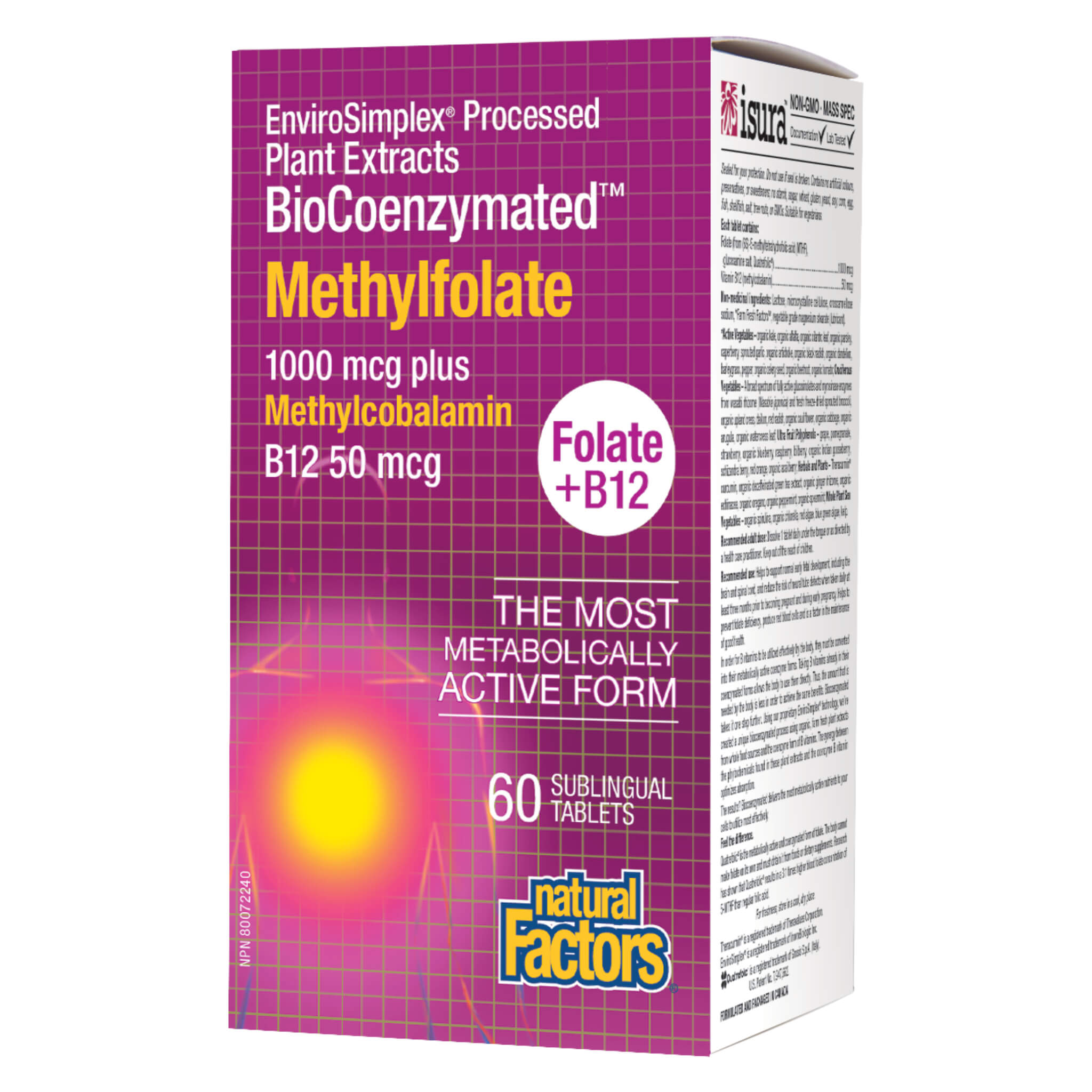 BioCoenzymated Methylfolate 1000 mcg + Methylcobalamin B12 50 mcg Supplement - Supports Brain Health, Energy & Metabolism - Ideal for MTHFR Gene Mutation & Pregnancy Wellness