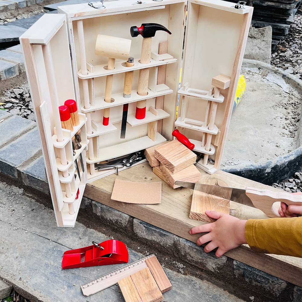 Bigjigs Toys Wooden Kids Tool Box Set - Pretend Play Construction Tools for Toddlers & Preschoolers - Perfect for Imaginative Play & Early Learning Development