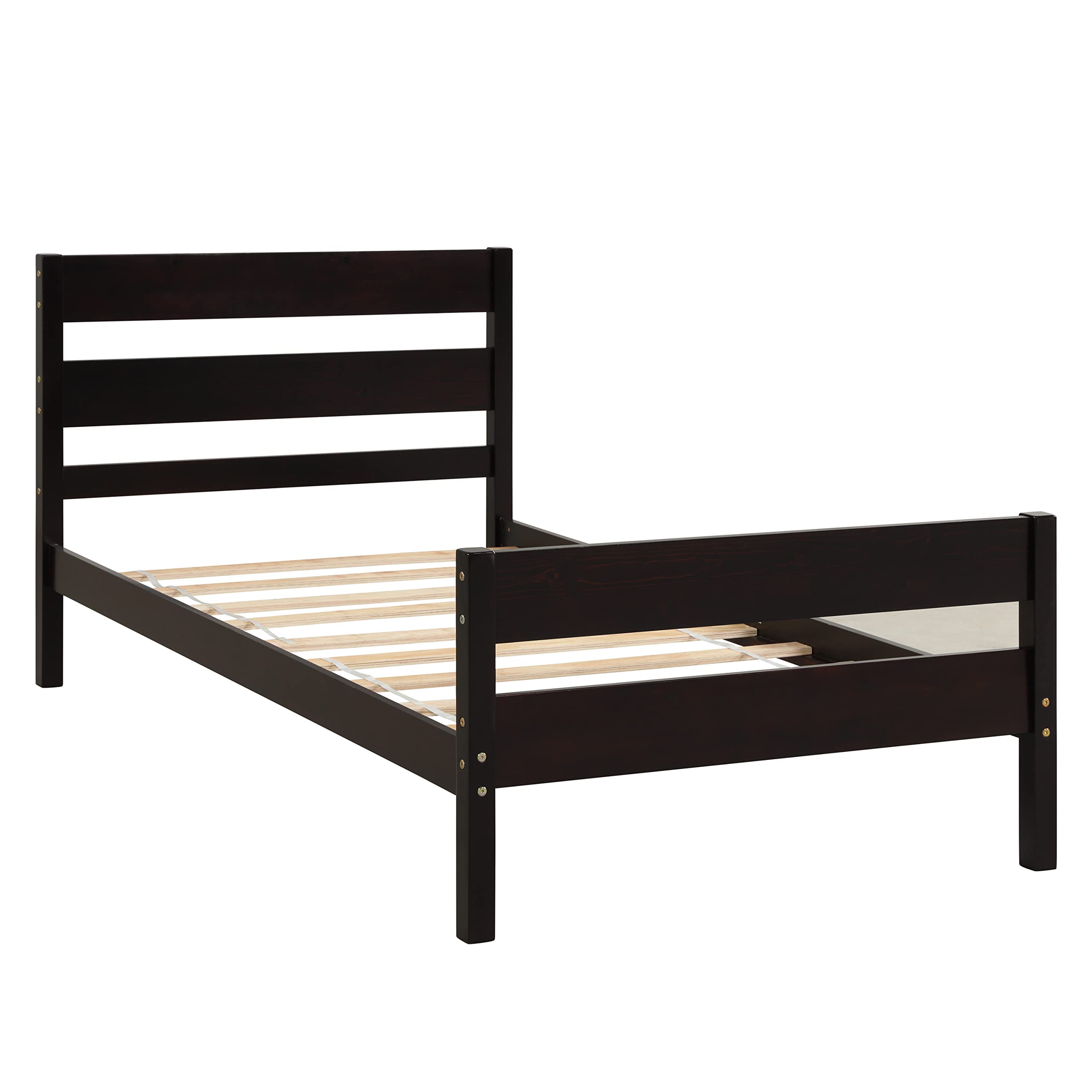 Twin Size Wood Platform Bed with Headboard and Footboard - Sturdy Wooden Slat Support - Easy Assembly Bedroom Furniture (Espresso) | Perfect for Small Spaces, Guest Rooms & Dormitories