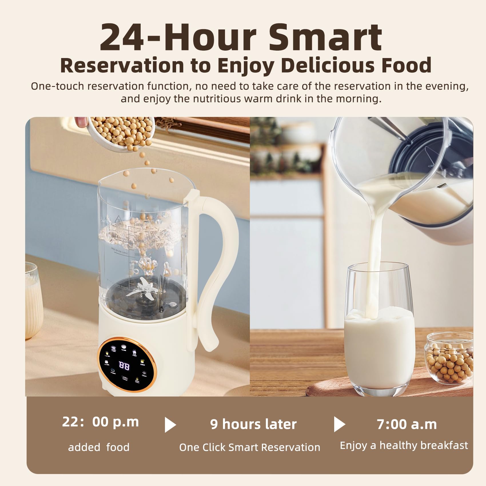 9-in-1 Automatic Soy Milk Maker & Nut Milk Machine - 47oz (1400ml) Capacity with Self-Cleaning Function, 16 Stainless Steel Blades for Almond Milk, Oat Milk, Plant-Based Milk & Fresh Juice | 24H Delay Timer, Boiling & Keep Warm Features | Perfect for Vegan Breakfast, Healthy Smoothies & Homemade Beverages
