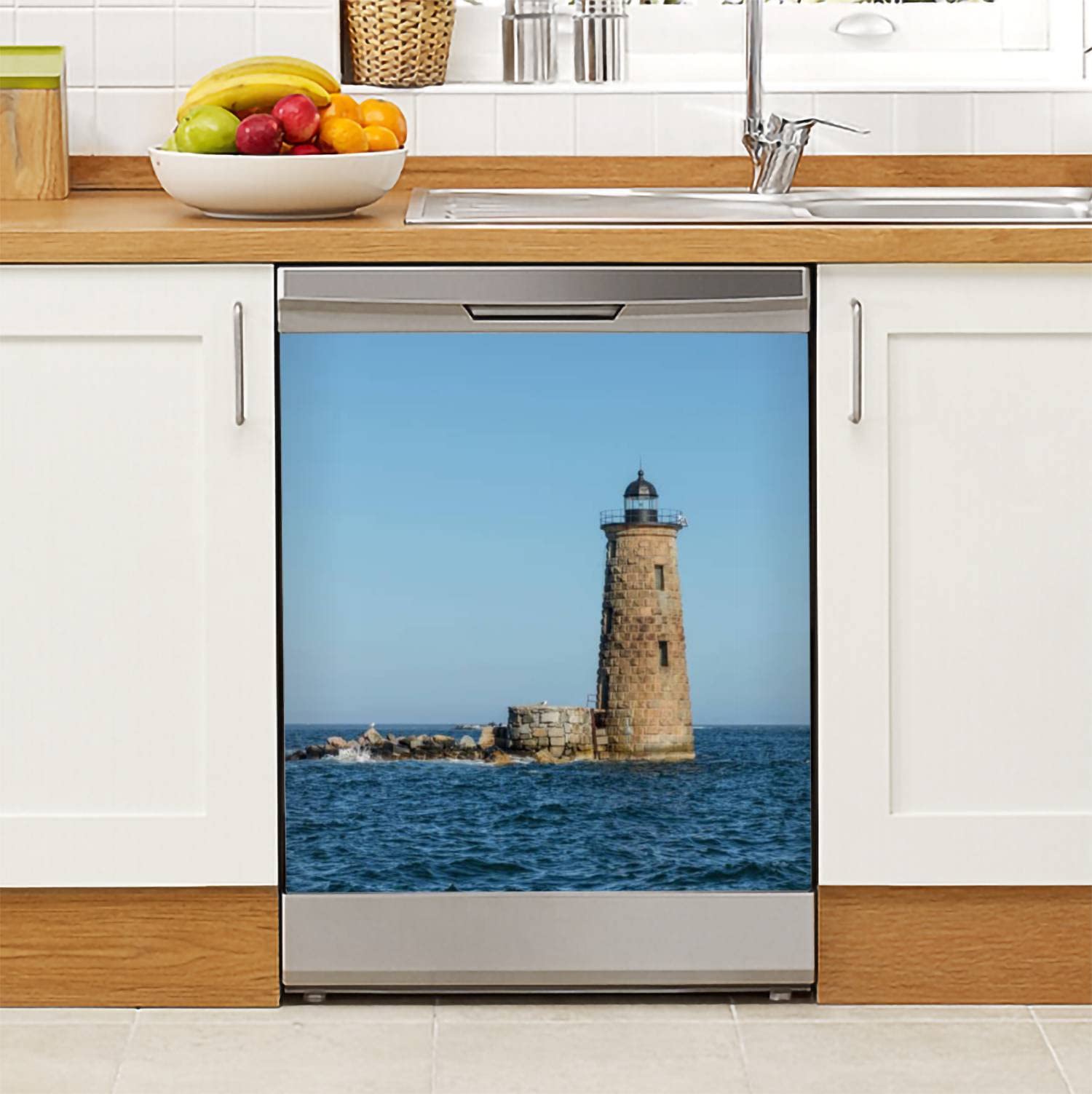 Whaleback Lighthouse Magnetic Sticker for Dishwasher & Fridge - 23x26in Decorative Appliance Cover - Portsmouth Maine Coastal Theme - Perfect for Kitchen, Garage & Metal Door Decor
