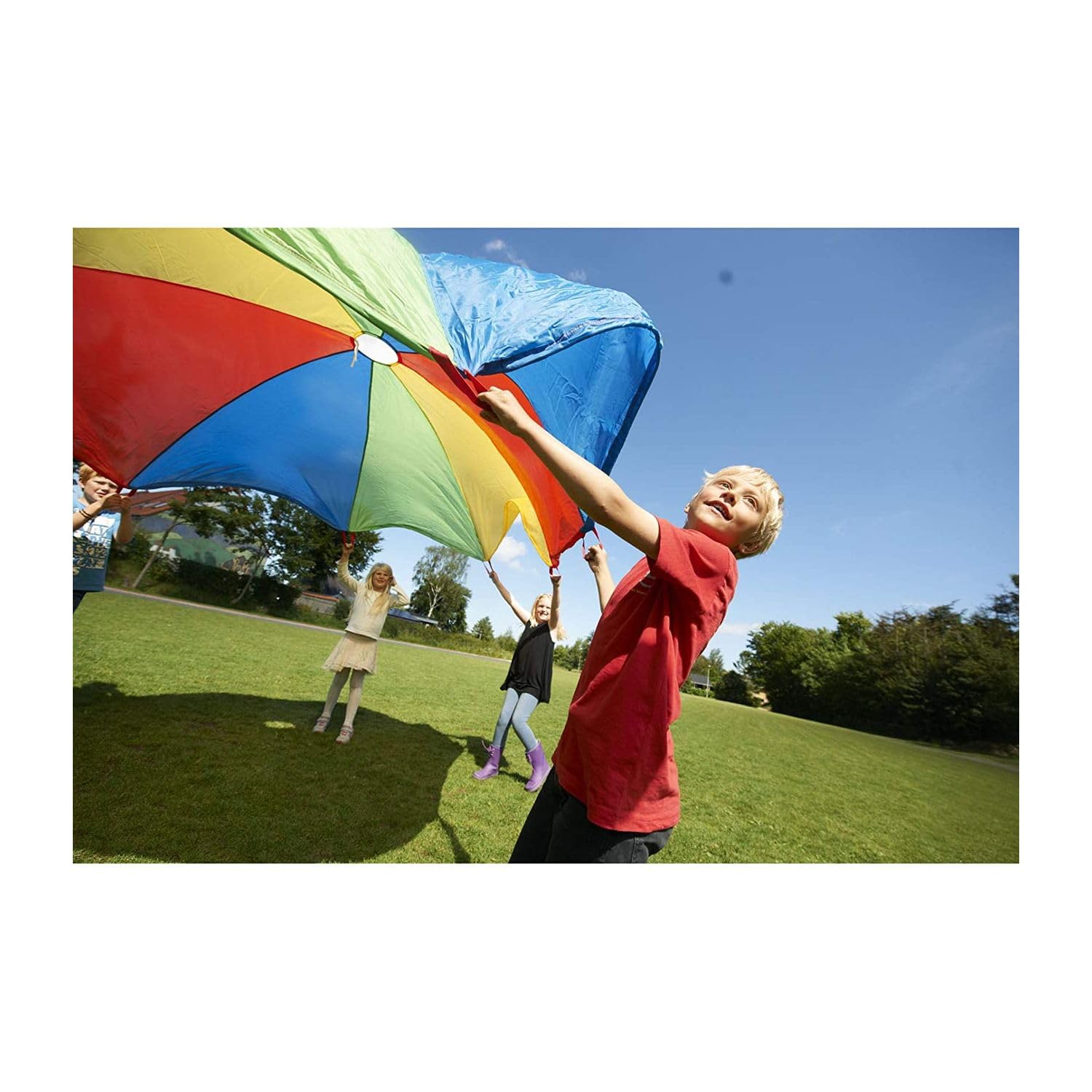 GONGE 12-Foot Colorful Parachute Play Toy for Kids - Outdoor Games, Team Activities, and Gym Class Fun