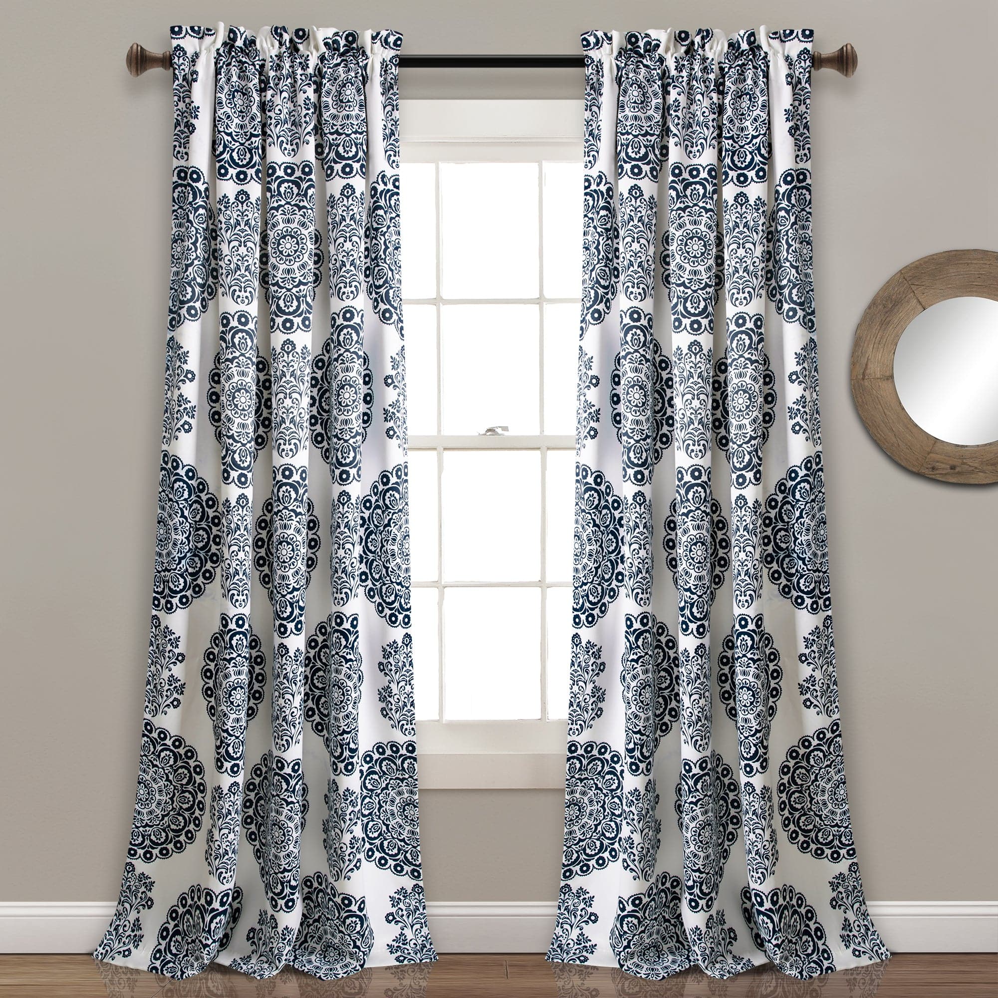 Evelyn Medallion Light Filtering Window Curtain Set - Sheer Elegant Drapes for Living Room & Bedroom - Soft Sunlight & Privacy Control