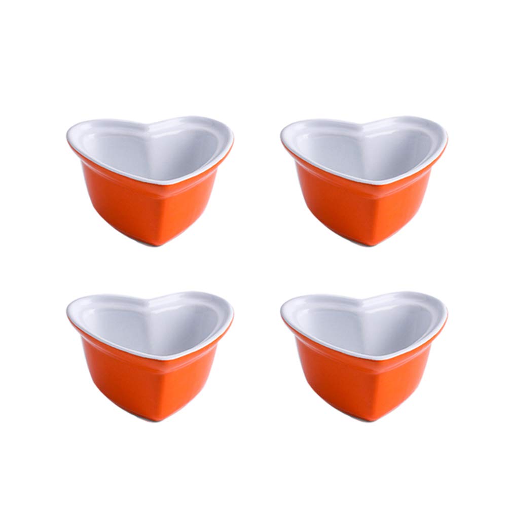 Heart-Shaped Porcelain Ramekin Bowls - Set of 4 for Soufflé, Crème Brûlée & Baking (Red/Green/Blue/Pink/Yellow) | Elegant Serving Dishes for Desserts, Appetizers & Romantic Dinners