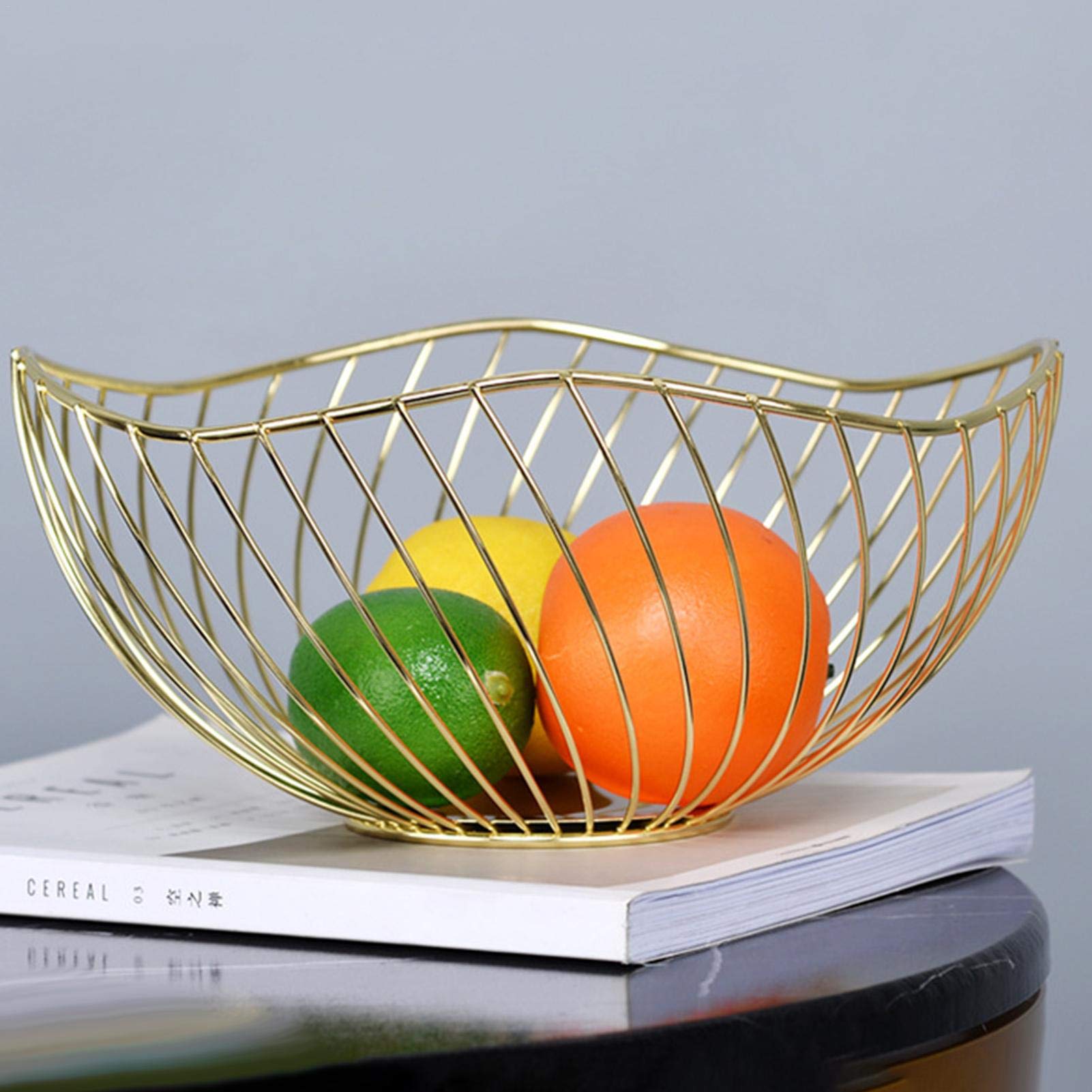 Stainless Steel Fruit Basket with Drain Holes - Rustproof Metal Bread & Snack Storage Basket for Kitchen Counter, Dining Table, Living Room | Perfect for Organizing Fruits, Vegetables, Snacks & Kitchen Essentials (Gold)