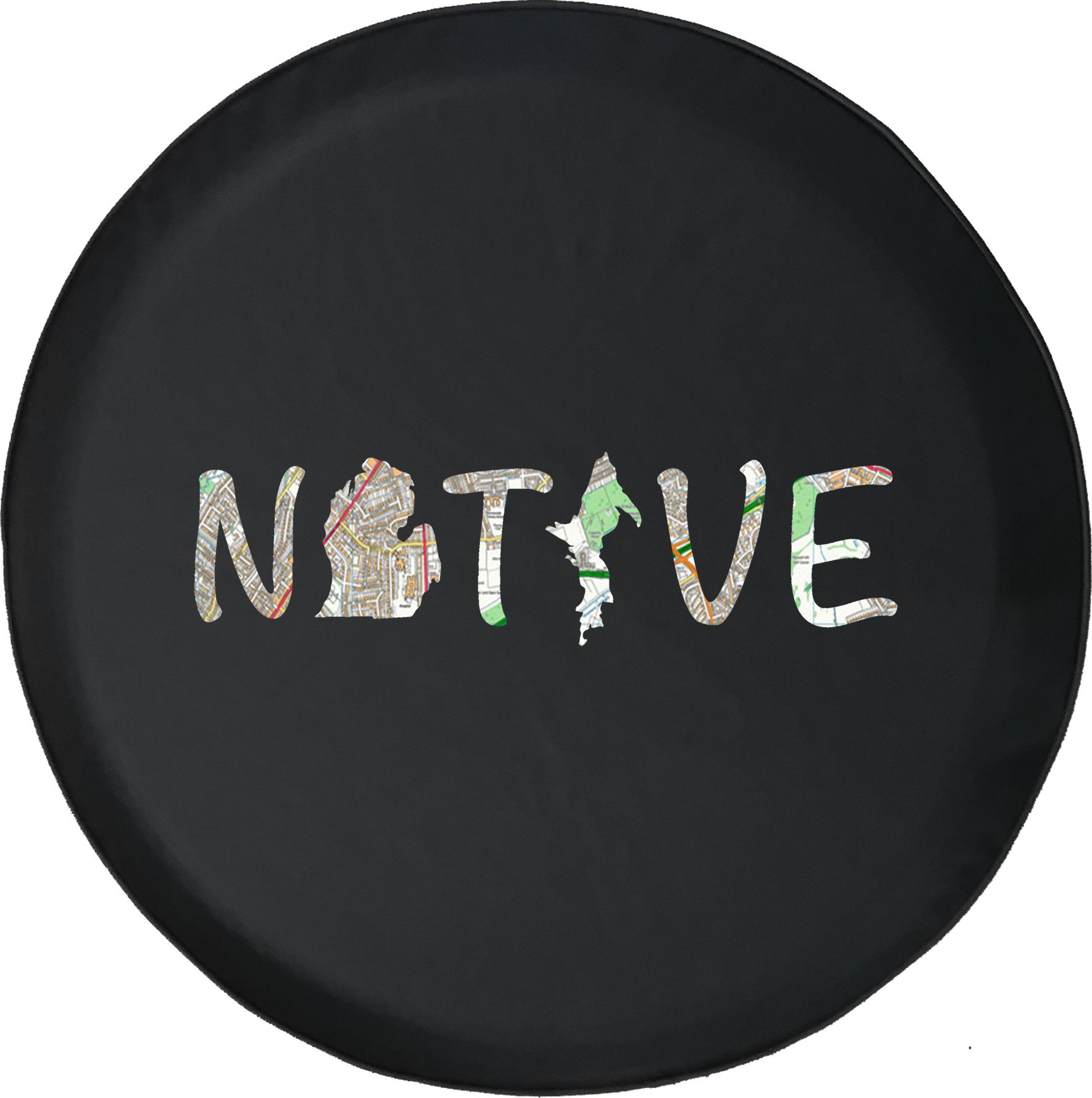 30 Inch Michigan Streets Travel Map Tire Cover - Durable Car Accessory for Road Trips & Outdoor Adventures