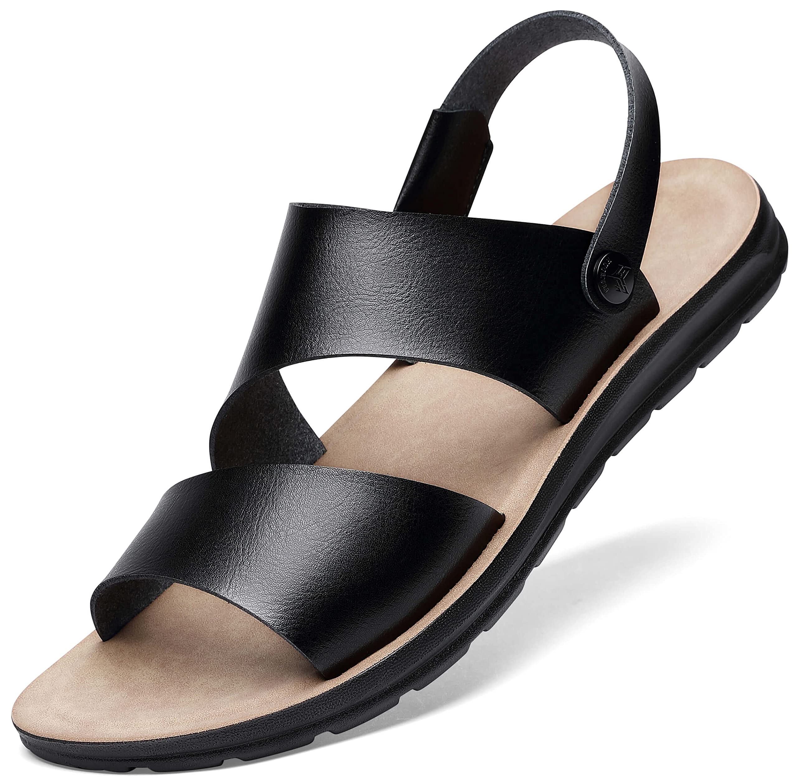 HUOHULI Men's Leather Sandals - Comfortable Outdoor Slide Sandals with Open Toe Design - Perfect for Beach, Pool, and Casual Summer Wear