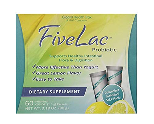 FiveLac Probiotic Lemon Flavor Dietary Supplement (2 Boxes) - 60 Packets by GHT - Supports Digestive Health & Immune System - Perfect for Daily Wellness Routine & Travel