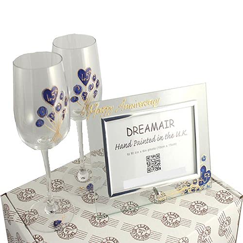 Dreamair 45th Sapphire Anniversary Wine Glasses & Photo Frame Gift Set - Elegant Couple's Celebration for Wedding Anniversaries, Romantic Dinners & Special Occasions