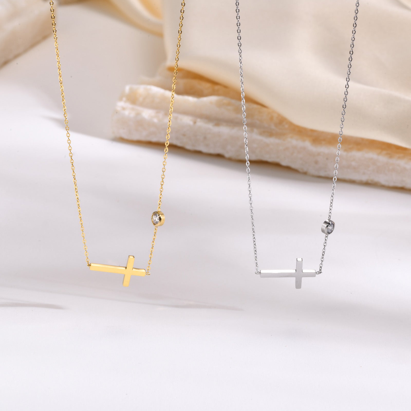 Simple Cross & Bar Pendant Chain Necklace | NC782 - Elegant Religious Jewelry for Women, Perfect for Everyday Wear, Gifts & Special Occasions