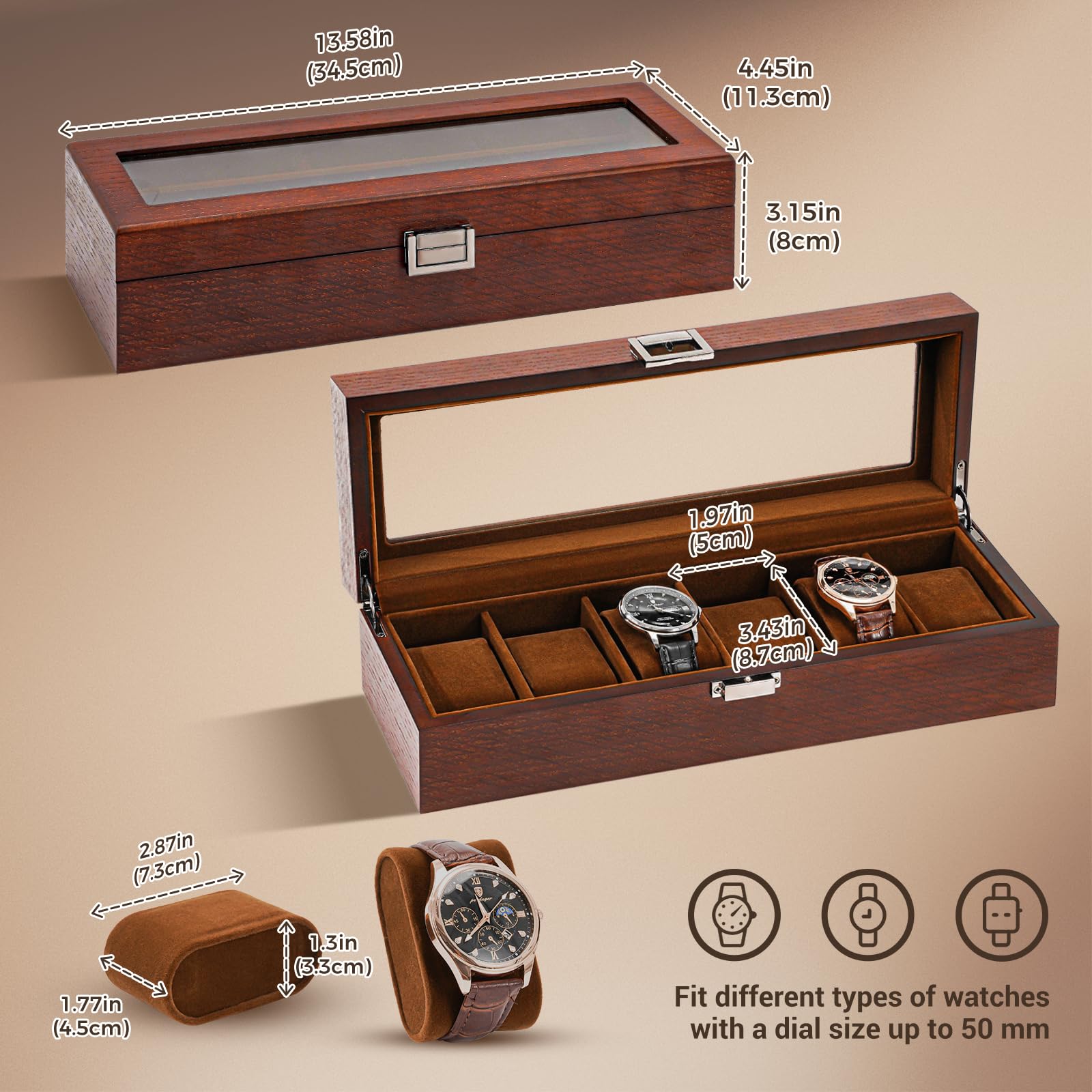 ProCase 6-Slot Wooden Watch Box for Men - Premium Watch Display Case & Organizer with Glass Lid - Espresso Finish - Perfect for Watch Storage, Collection Display & Gift Giving
