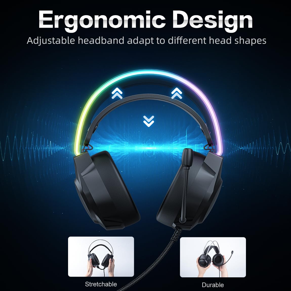 Cat Ear Gaming Headset with Microphone - RGB Rainbow LED Lights & Virtual 7.1 Surround Sound - Wired Over-Ear Headphones for PC, Laptop, PS4, PS5, Xbox, Nintendo Switch - Perfect for Streaming, Esports & Late-Night Gaming Sessions