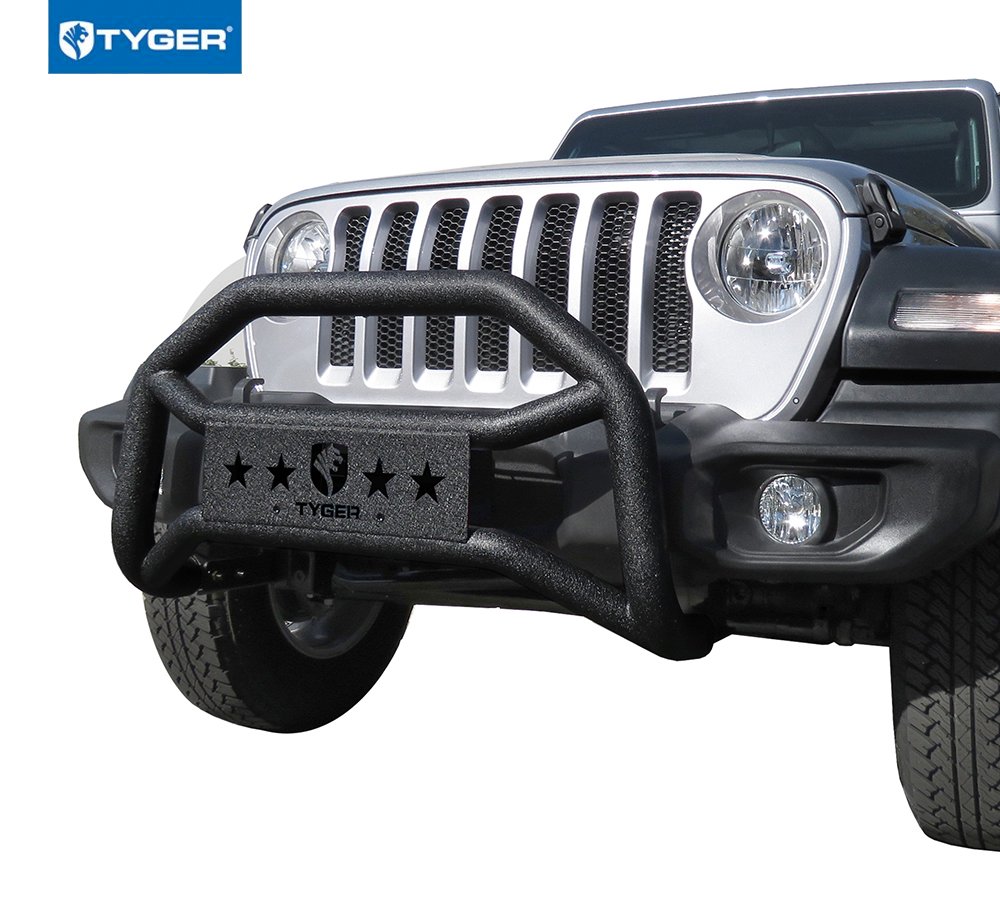 Tyger Auto TG-GD6J60468 Heavy Duty Front Bumper Guard with Bull Bar & Light Mount - Textured Black - Compatible with 2018-2025 Jeep Wrangler JL (Excludes 2021-2024 V8 Models) & 2020-2025 Jeep Gladiator (Not for Mojave Trim) | Off-Road Protection & Style Upgrade for Jeep Adventures
