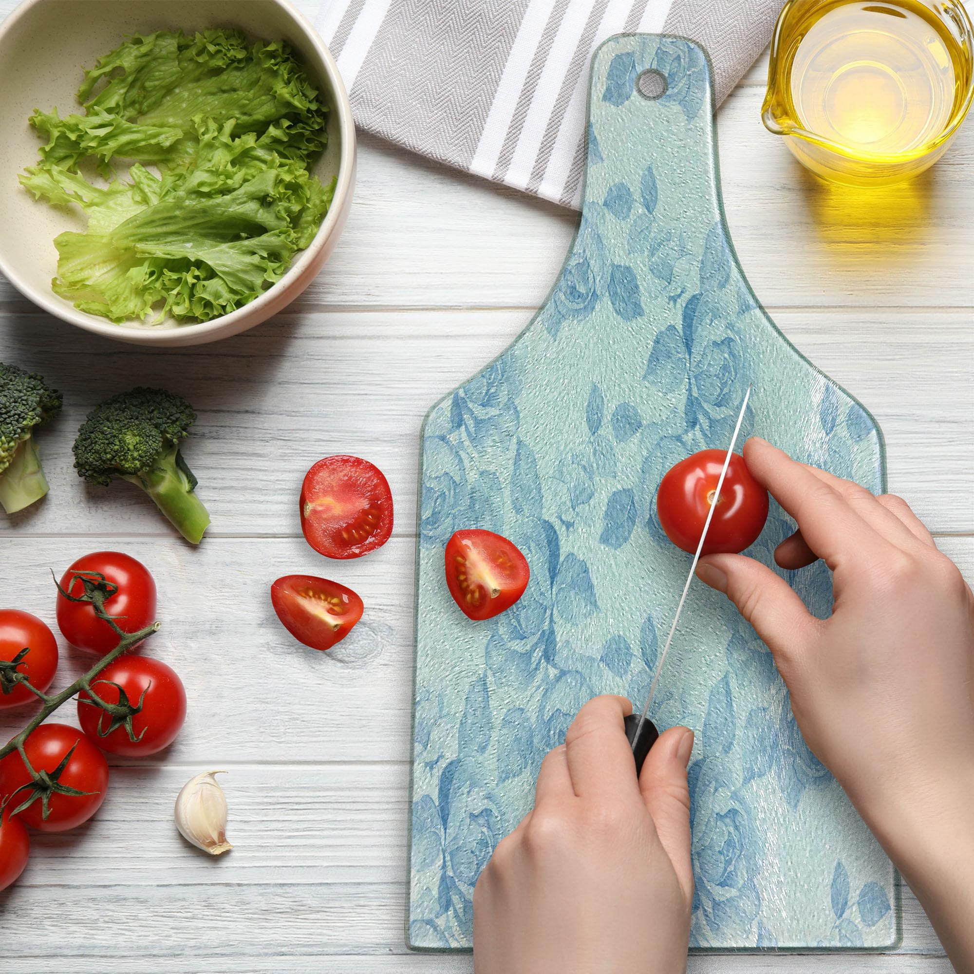 Ambesonne Rose Tempered Glass Cutting Board - Faded Floral Pastel Spring Design, Wine Bottle Shape, Decorative Serving Board for Kitchen & Dining | Perfect for Charcuterie, Cheese Display & Wine Pairing
