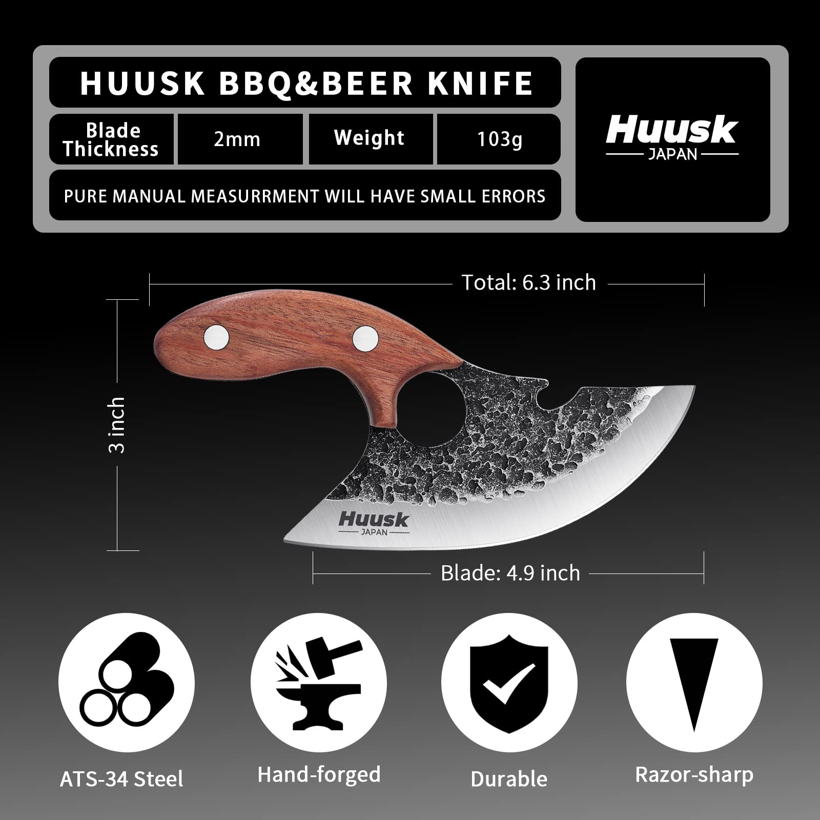Premium Huusk Chef Knife & BBQ Beer Knife Set - Handcrafted Japanese Steel Blades with Leather Sheath & Gift Box - Perfect for Cooking, Outdoor Grilling, Camping & Gifts for Chefs