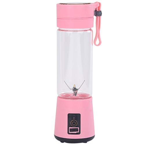 Portable USB Rechargeable Juicer Blender - 420ml Glass Bottle, 6 Blades for Smoothies & Shakes, Pink Juice Cup (Perfect for Gym, Office & Travel)