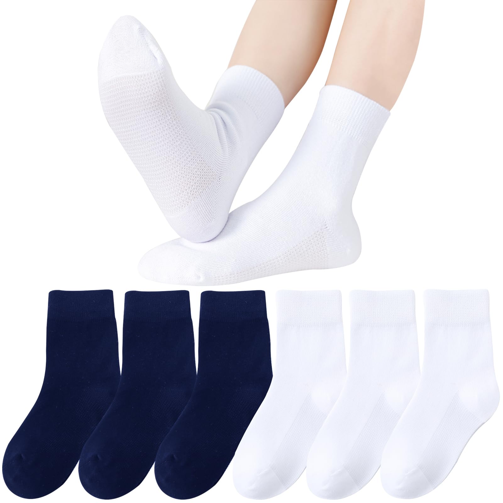 **Boys & Girls Seamless Cotton Crew Socks - 6 Pairs Pack - Soft School & Dress Socks for Kids - Perfect for School Uniforms, Daily Wear & Special Occasions**