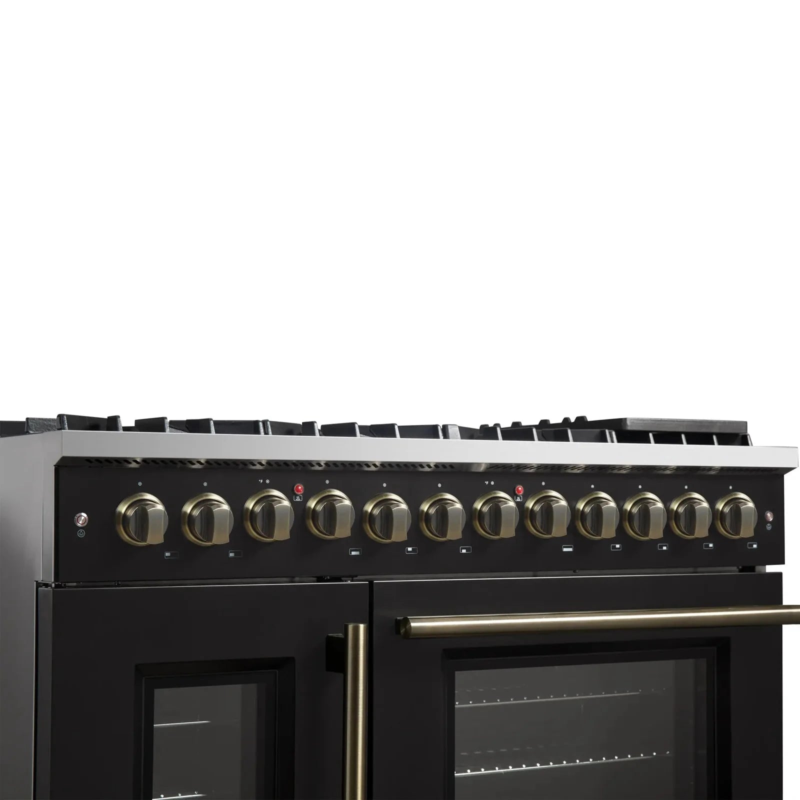 Forno Galiano 48-Inch French Door Dual Fuel Range with 8 Burners & Electric Convection Oven - Black Antique Brass Trim (Model FFSGS6356 48BLK) | Perfect for Professional Kitchens & Luxury Home Cooking