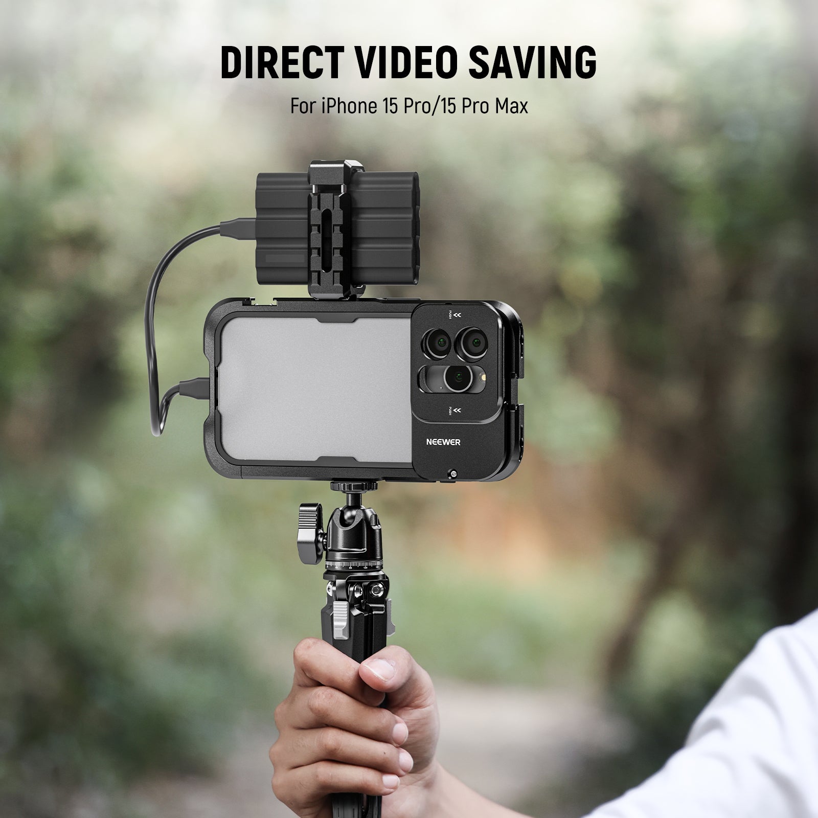 NEEWER UA051 T5/T7/T9 Portable SSD Holder Mount for iPhone 15 Pro/Pro Max Cage - Secure Storage for Travel, Photography & Video Editing