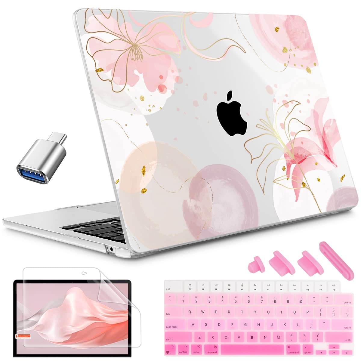 Hard Shell Case for MacBook Air 13.6 inch 2022 (Model A2681 M2 Chip) - Pink Flower Design | Compatible with Liquid Retina Display & Touch ID | Protective Cover for Work, Travel & School Use