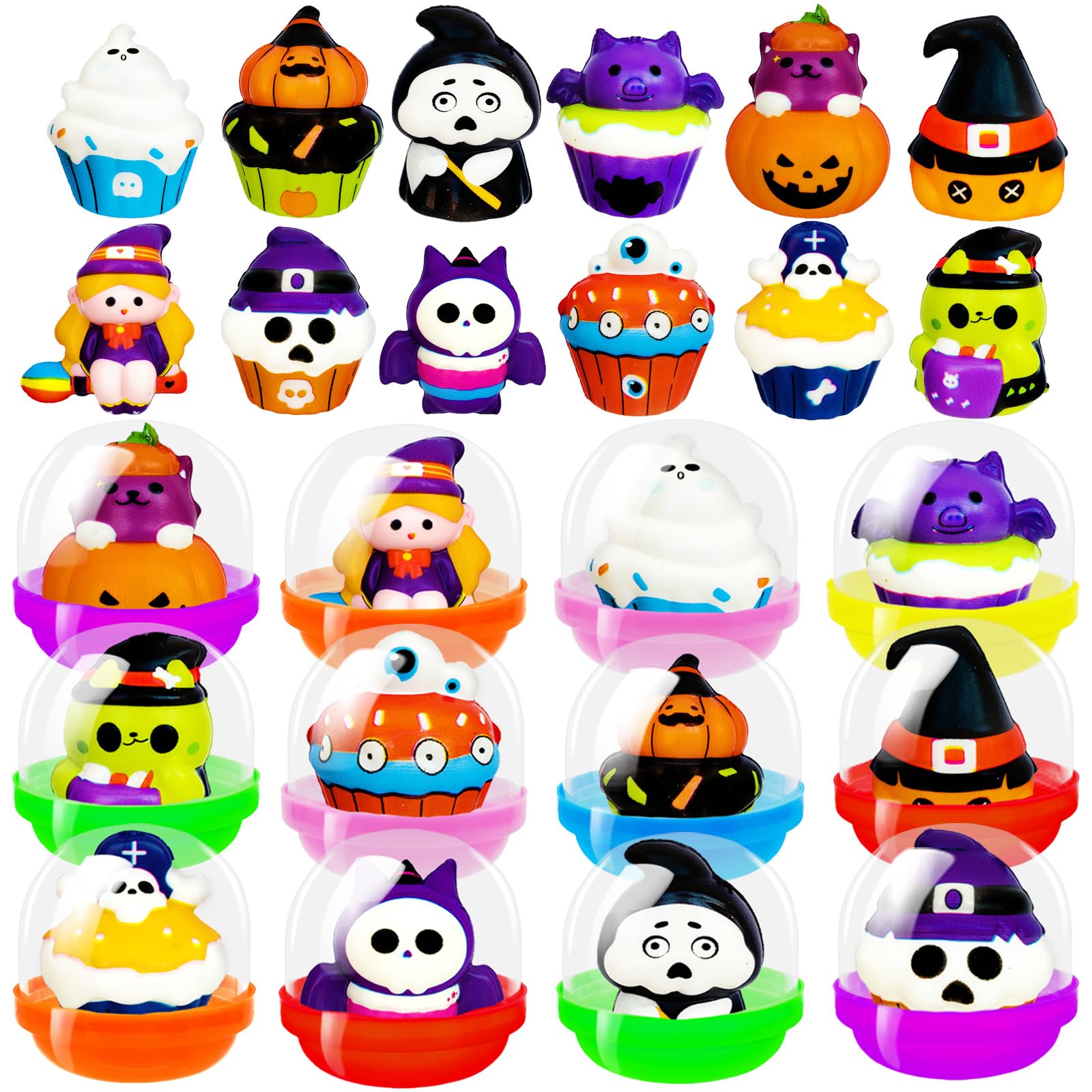 24 Pack Halloween Party Favors with Squishy Toys - Slow Rising Stress Relief Toys for Kids, Birthday Gifts, Classroom Prizes & Goodie Bag Fillers - Perfect for Parties, School Events & Stress Relief Fun