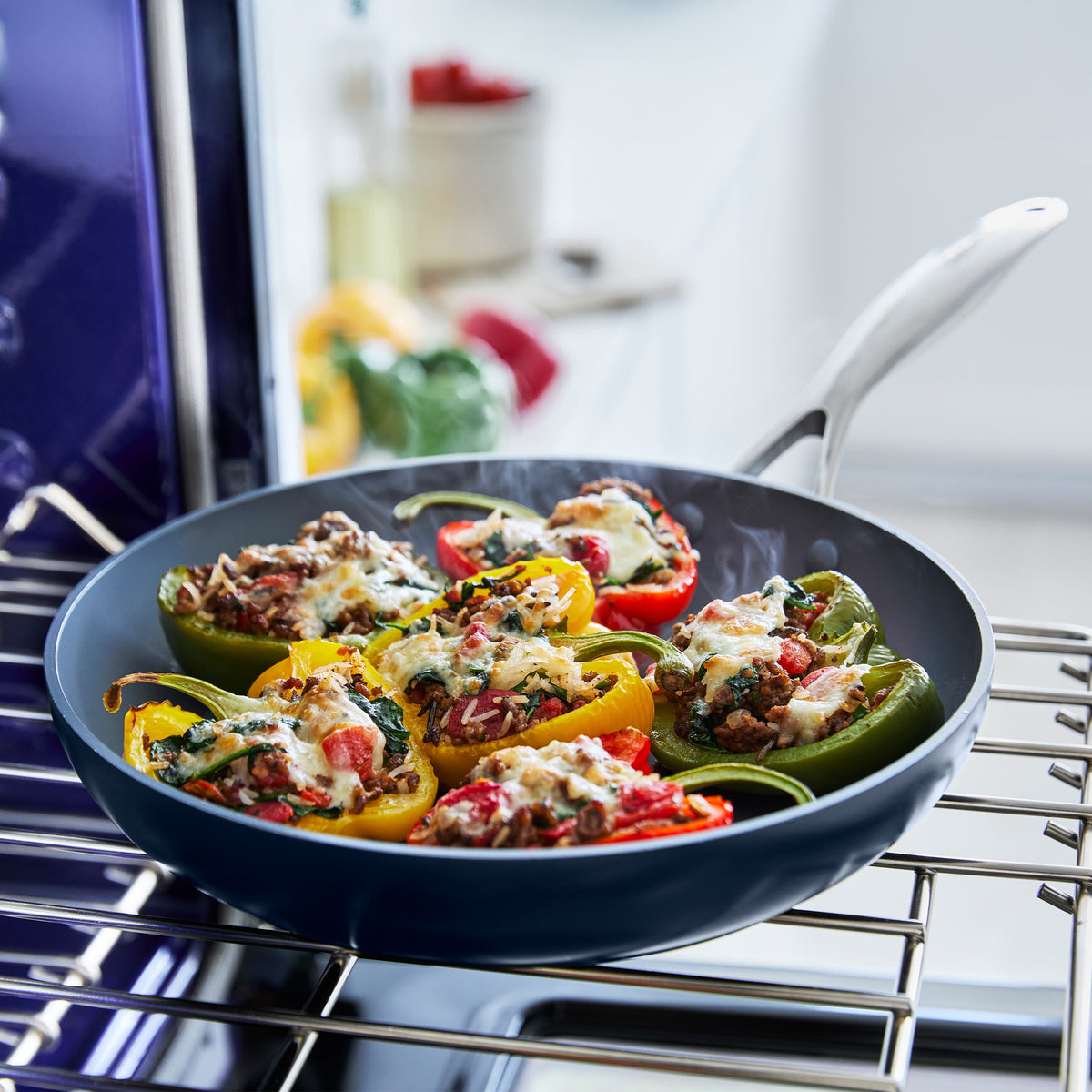 Valencia Pro Ceramic Nonstick 8, 9.5, and 11-Inch Frying Pan Set - Oxford Blue | PFOA-Free Cookware for Healthy Cooking | Perfect for Sautéing, Frying & Everyday Meals