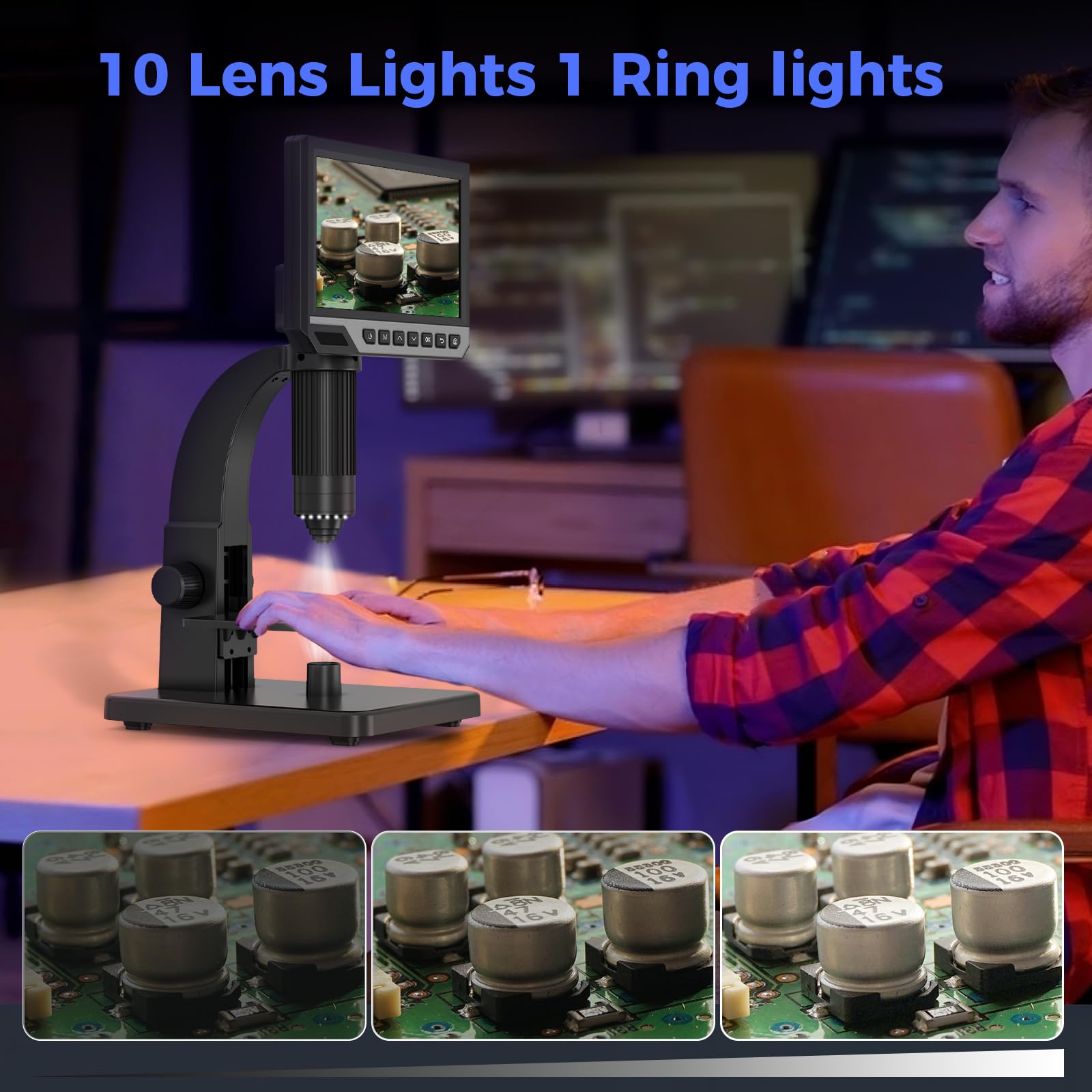 7'' Digital Microscope with 2000x Magnification & 24MP Camera - HDMI USB Microscope with Built-in Screen, 11 Adjustable LED Lights, 64GB Storage, PC Compatible - Perfect for Coin Collecting, Jewelry Inspection, PCB Repair & Science Education