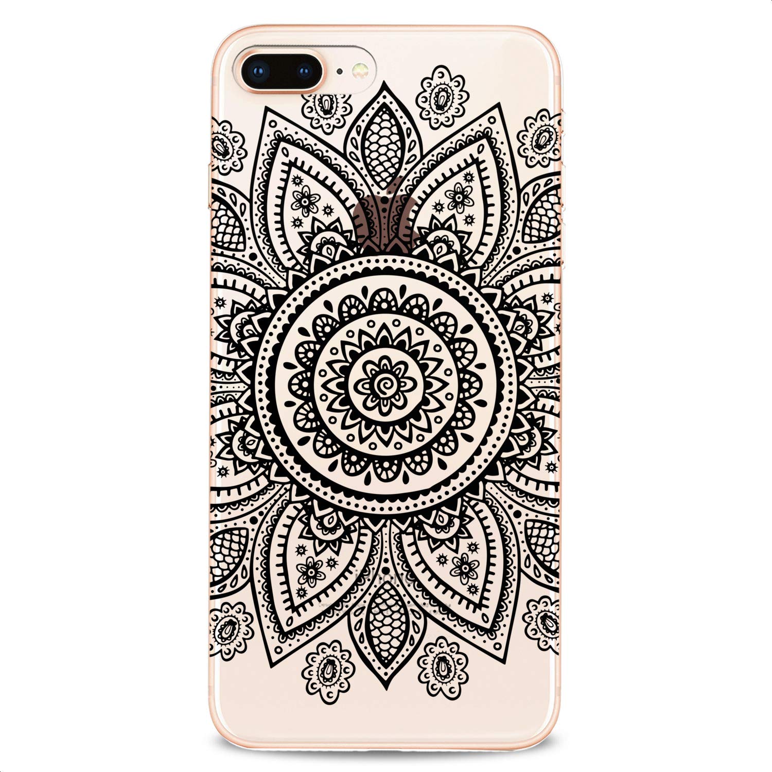 Premium TPU Phone Case for iPhone 16/15/14/13/12/11 Pro Max/Plus/Mini/Xs/Xr/X/8+/7/6/5/SE - Slim Protective Silicone Cover with Boho Tribal Flower & Mandala Print Design (Black/Clear) - Perfect for Teens, Girls & Fashion Lovers - Great for Daily Use, Travel & Gift Giving