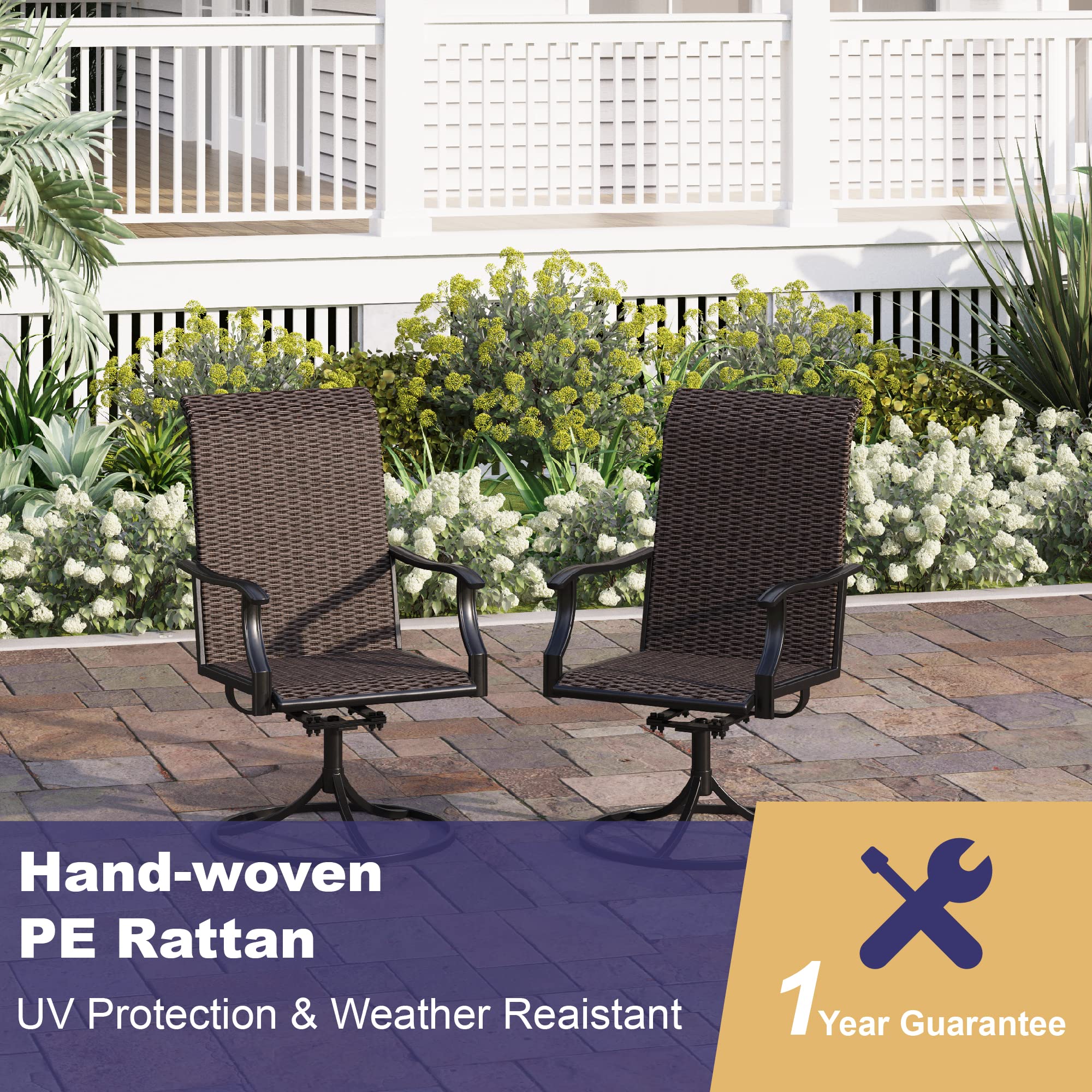 Patio Swivel Dining Chairs Set of 2 - High Back Outdoor Rattan Chairs with All-Weather Metal Frame - 350 lbs Weight Capacity - Perfect for Patio, Garden, Backyard, Lawn & Poolside Relaxation