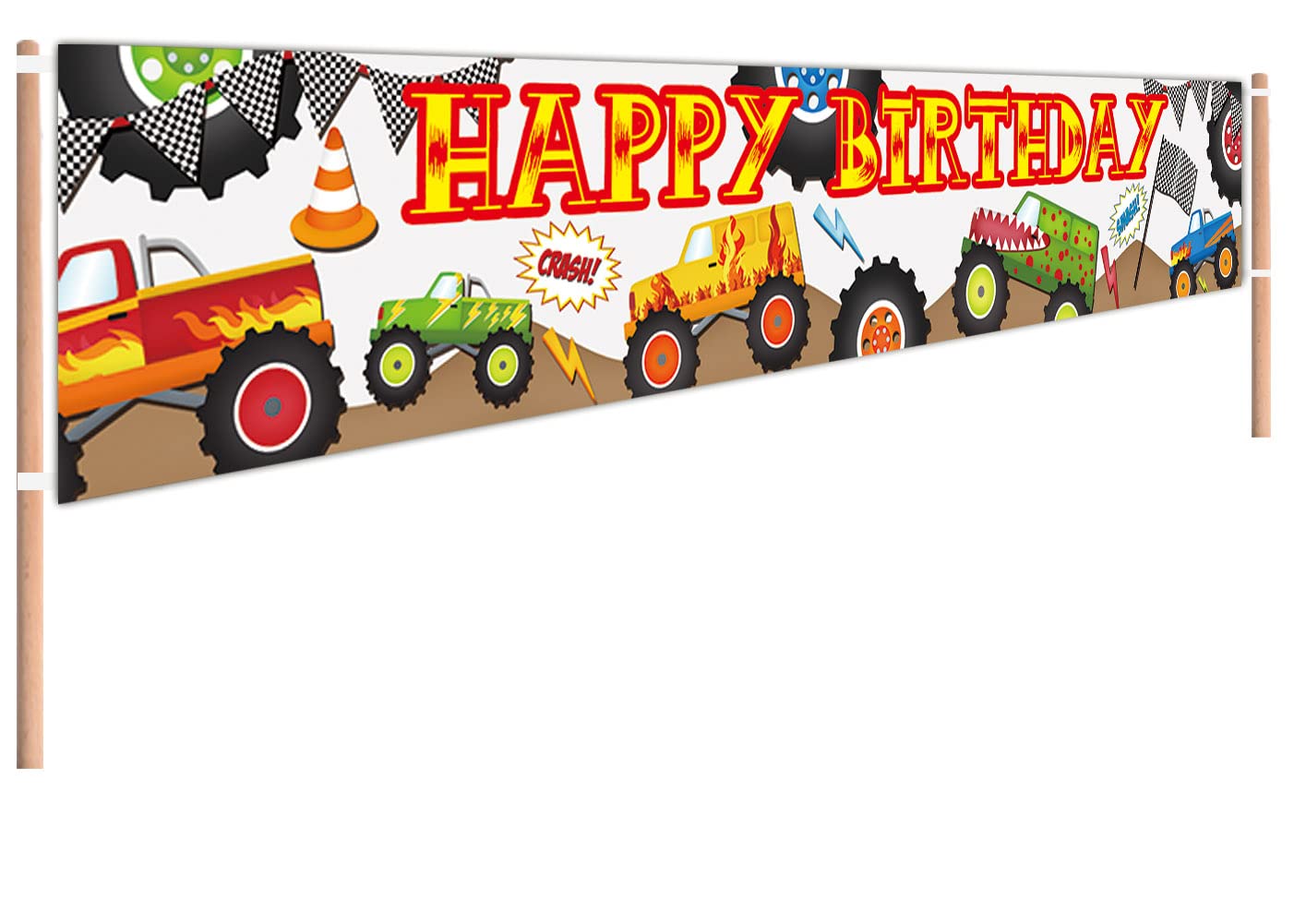 CHXSM Large Monster Truck Happy Birthday Banner - 9.8x1.6 FT Monster Truck Party Decorations for Boys Birthday, Smash Crash Theme Party Supplies - Perfect for Kids Birthday Decor, Truck Themed Parties & Outdoor Celebrations