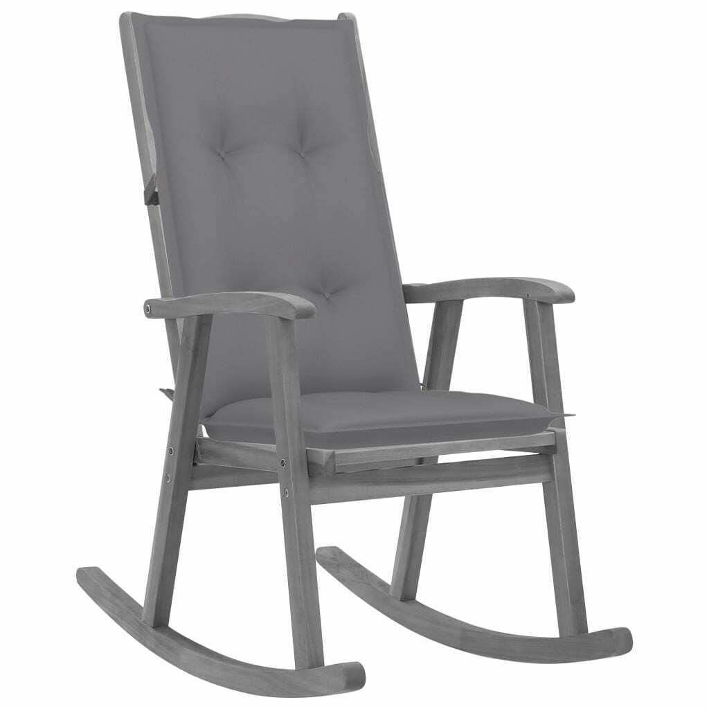 **Mikalo Solid Acacia Wood Rocking Chair with Gray Cushions - Comfortable Outdoor Rocker for Patio, Garden, and Relaxation**