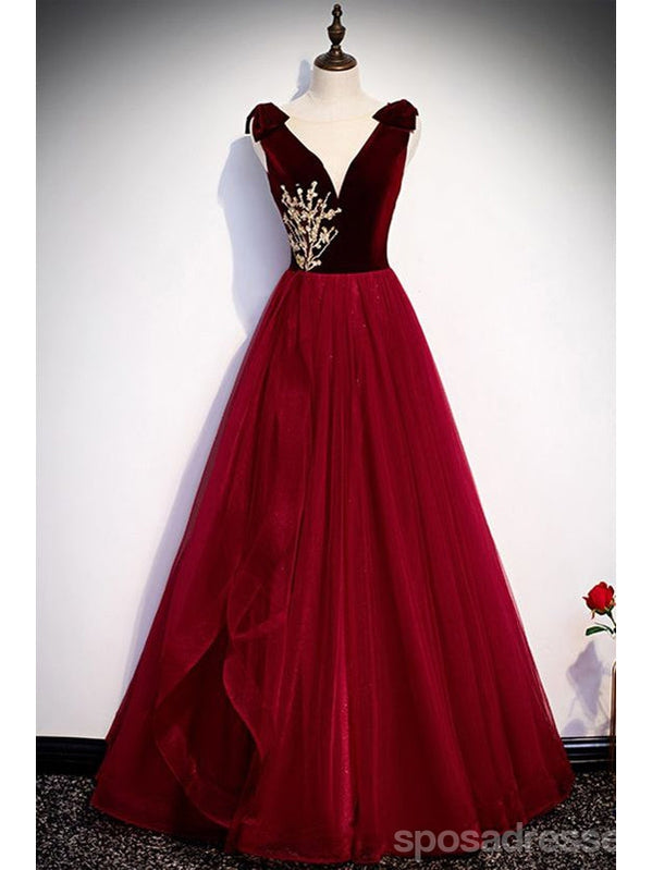 Elegant Red A-Line V-Neck Long Prom Dresses for Women - Affordable Formal Evening Gowns for Homecoming, Wedding, and Special Occasions