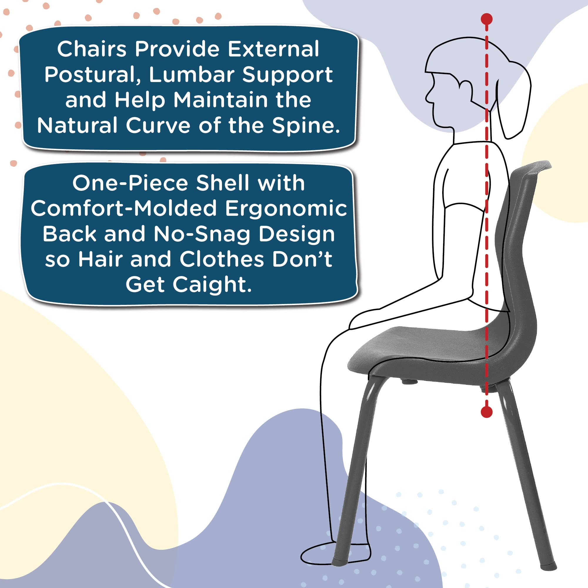 Children’s Factory MyPosture 10 Inch Height Adjustable Chairs - 4 Pack Gray with Chrome Legs (AB8010GYC4) - Ergonomic Kids Chairs for Preschool, Daycare & Classroom - Perfect for Toddler Desk Seating, Flexible Learning Spaces & Small Group Activities