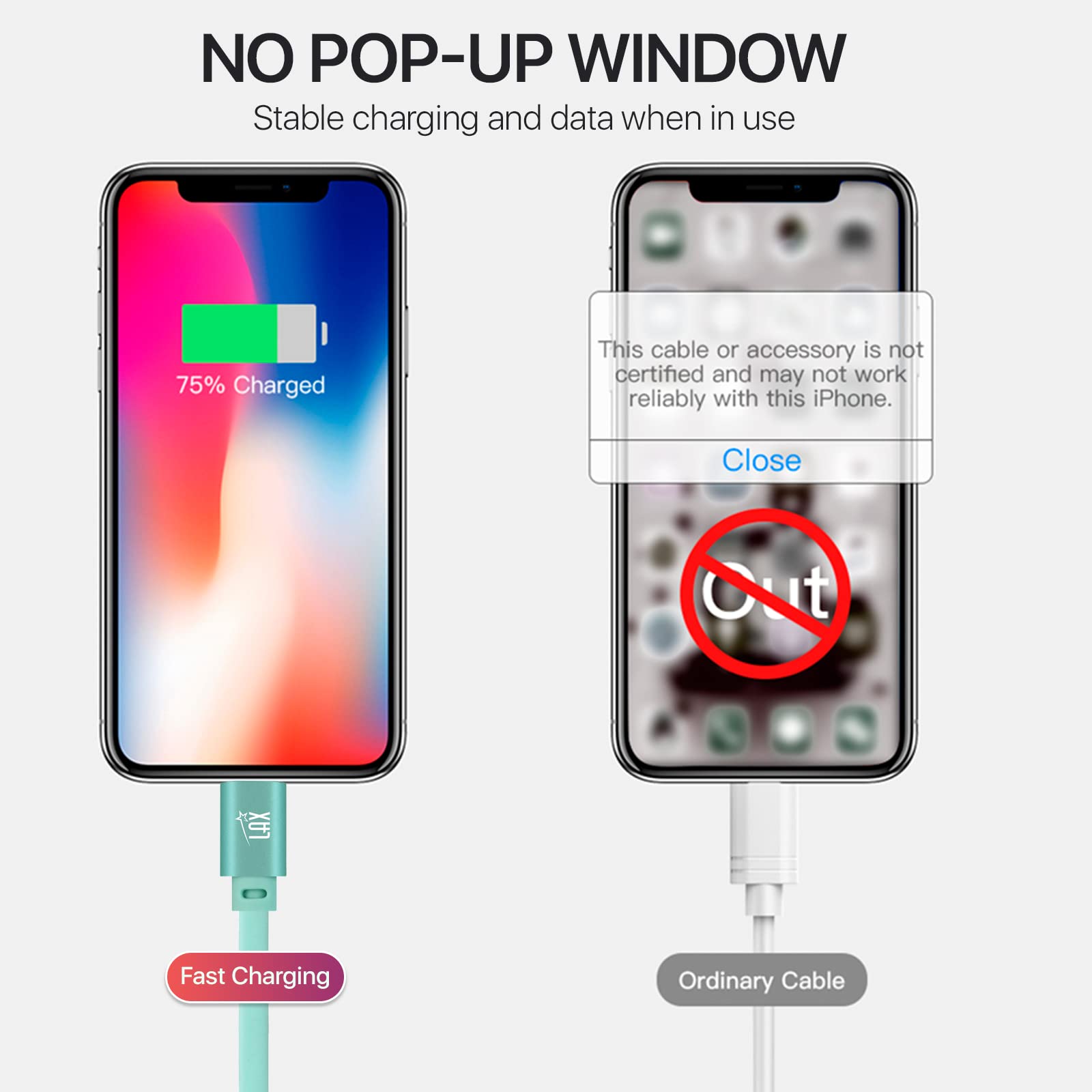 LAX USB A to Lightning Cable - Glow in The Dark Apple MFI Certified Fast Charging Cable for iPhone 14/13/12/11/X/8/7, iPad, iPod - 10ft Blue - Durable & Tangle-Free for Home, Office, Car Charging